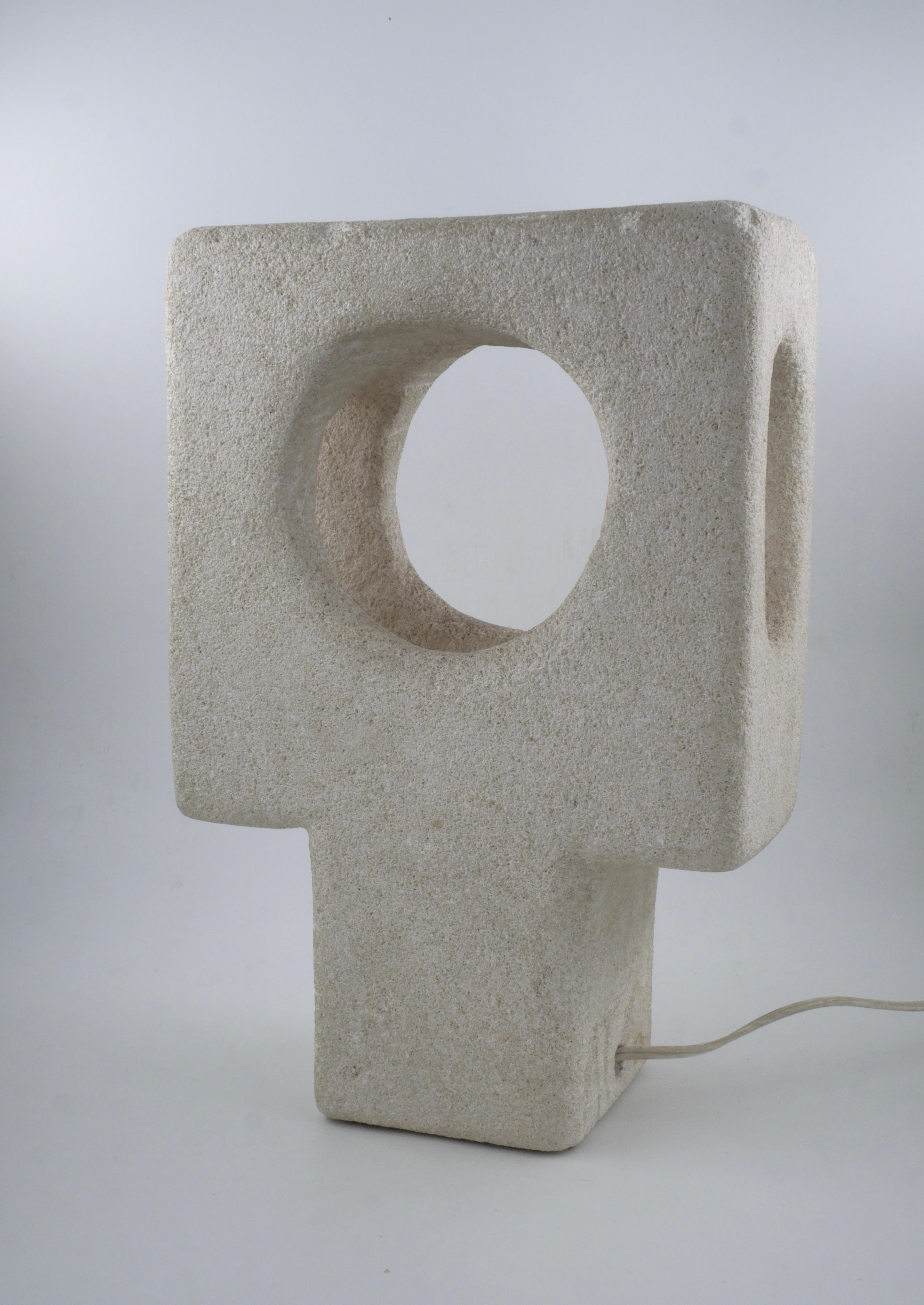 Mid-Century Modern Albert Tormos Stone Lamp Sculpture Hand-Carved Luberon Stone, Saint Tropez, 1970
