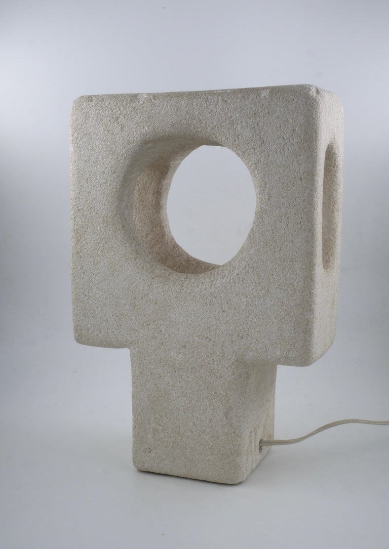 Mid-Century Modern Albert Tormos Stone Lamp Sculpture Hand-Carved Luberon Stone, Saint Tropez, 1970 For Sale
