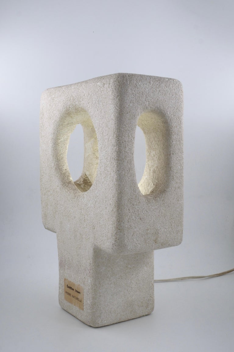 Limestone Albert Tormos Stone Lamp Sculpture Hand-Carved Luberon Stone, Saint Tropez, 1970 For Sale