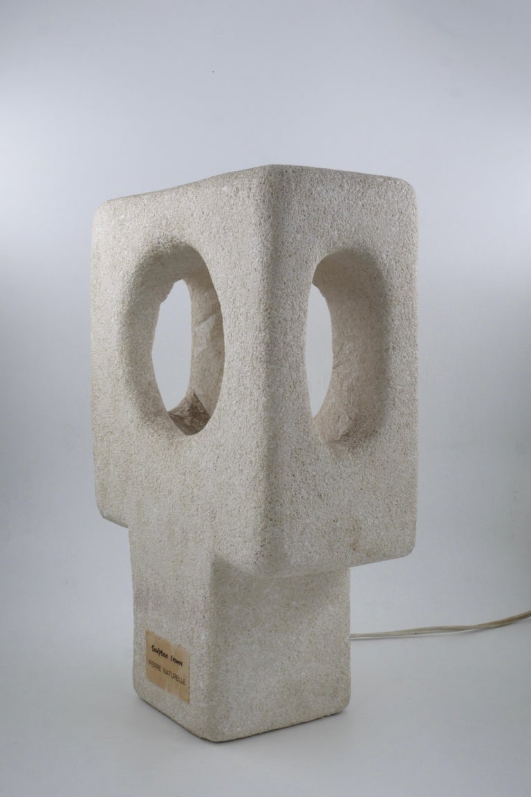Albert Tormos Stone Lamp Sculpture Hand-Carved Luberon Stone, Saint Tropez, 1970 For Sale 1
