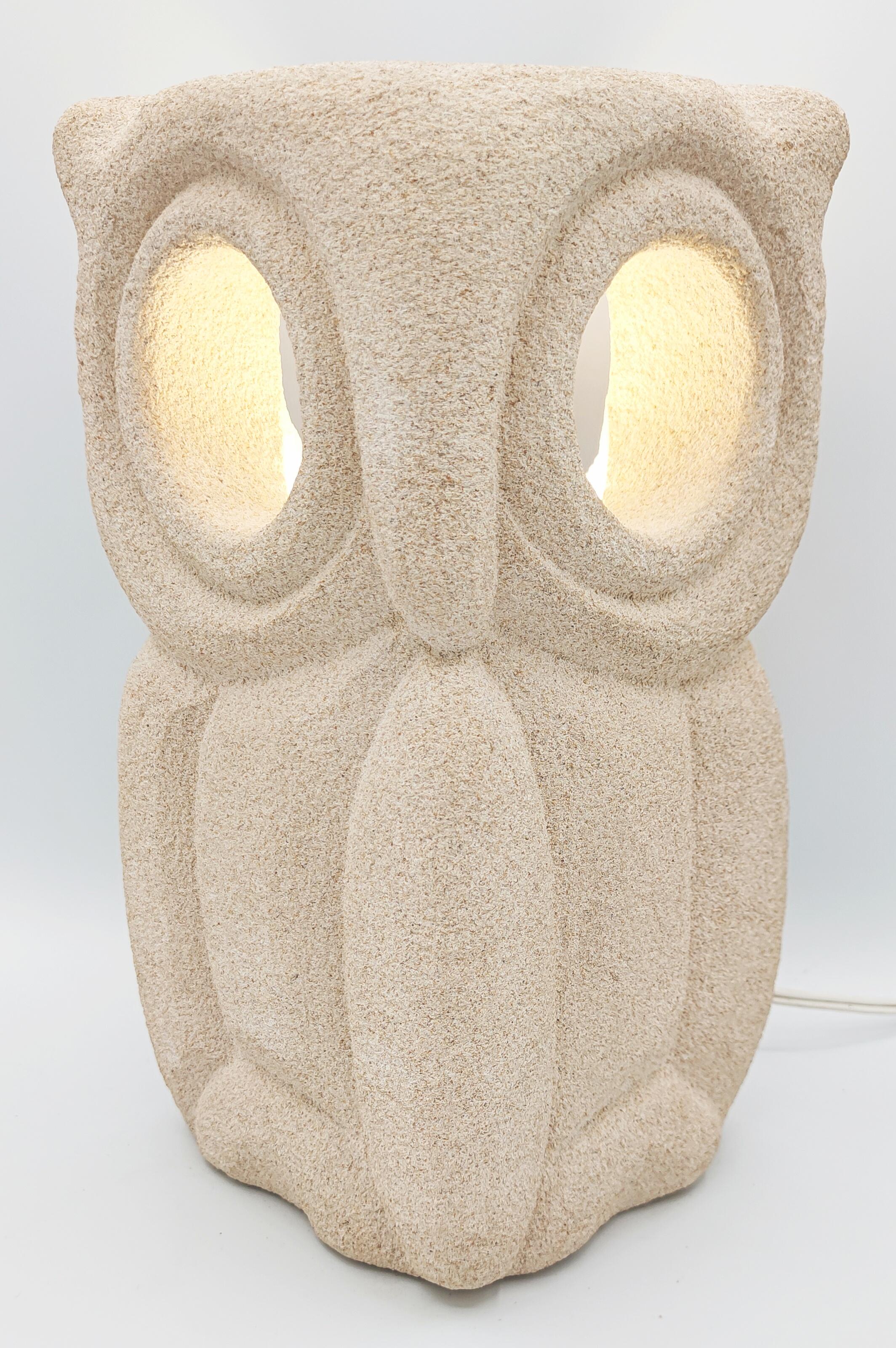 Stone Albert Tormos Owl Table Lamp, France 1970s For Sale
