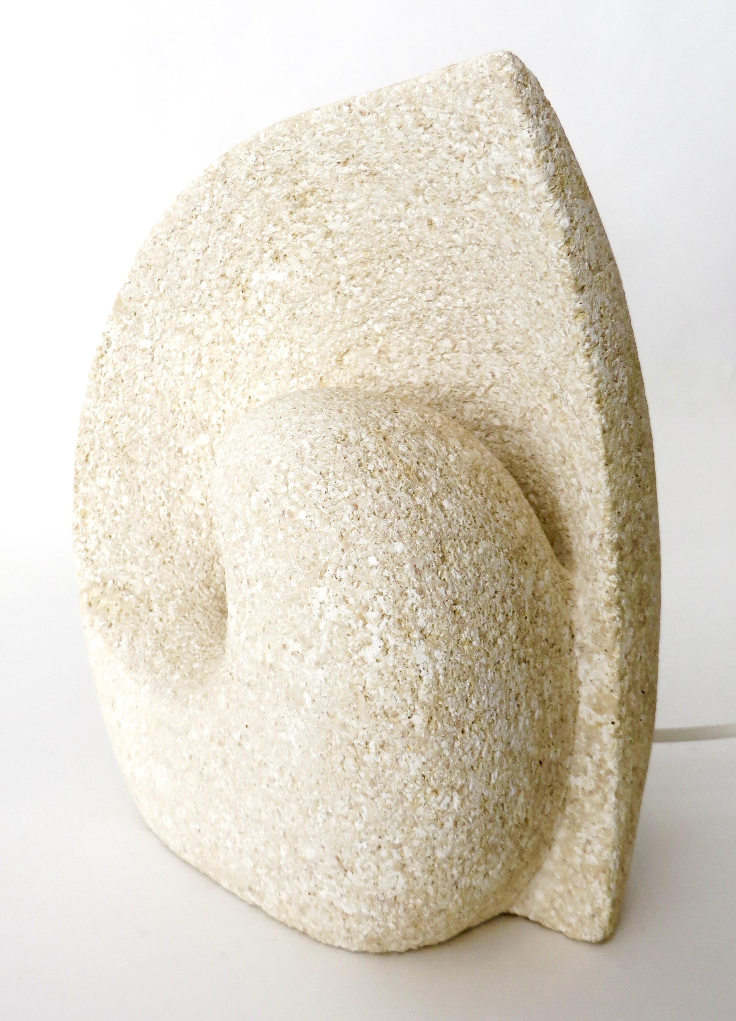 Limestone Albert Tormos Sculptural French Carved Stone Table Lamp Abstract Seashell Form