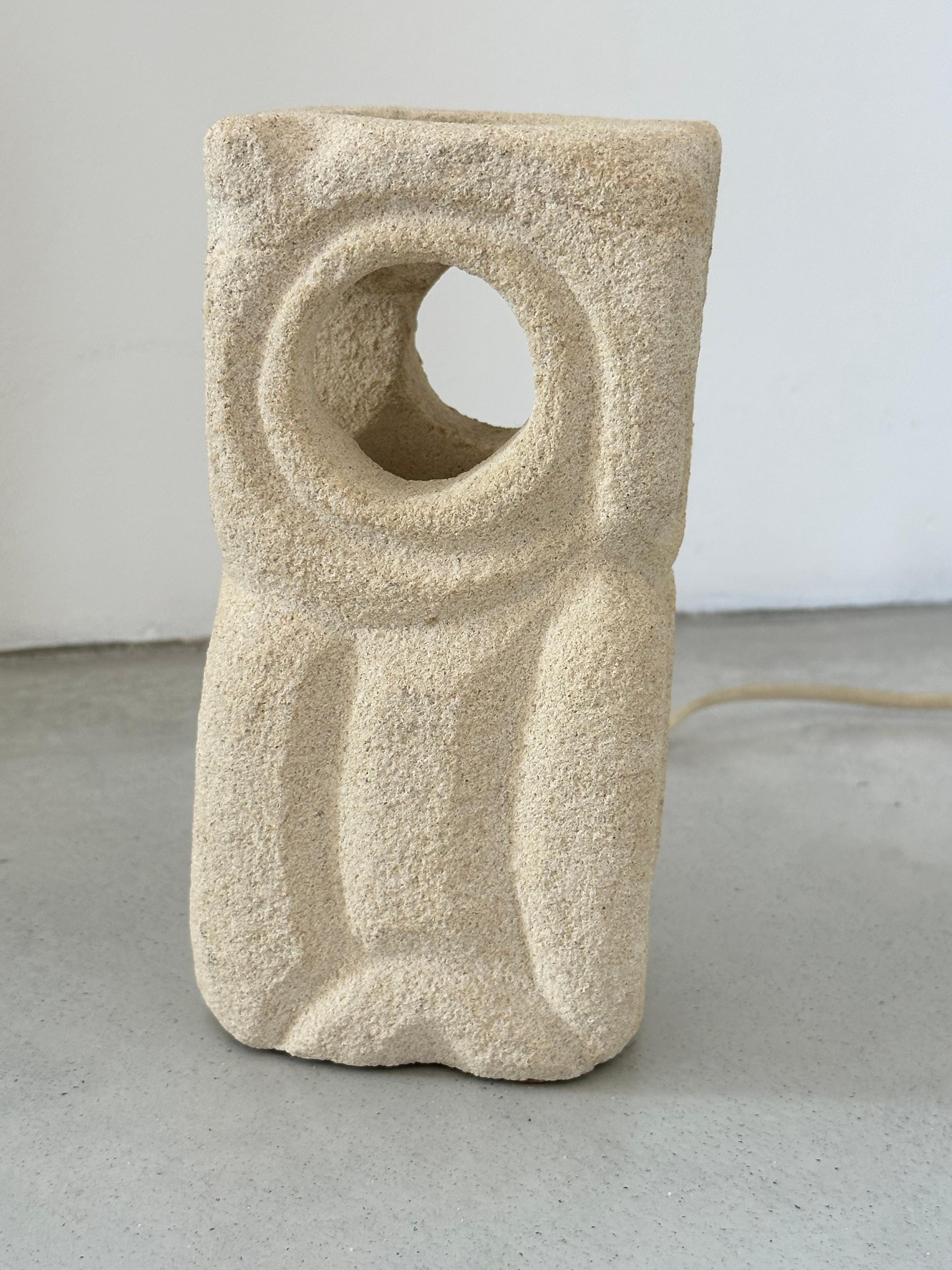 Albert TORMOS solid carved limestone owl lamp, France 1970s 5