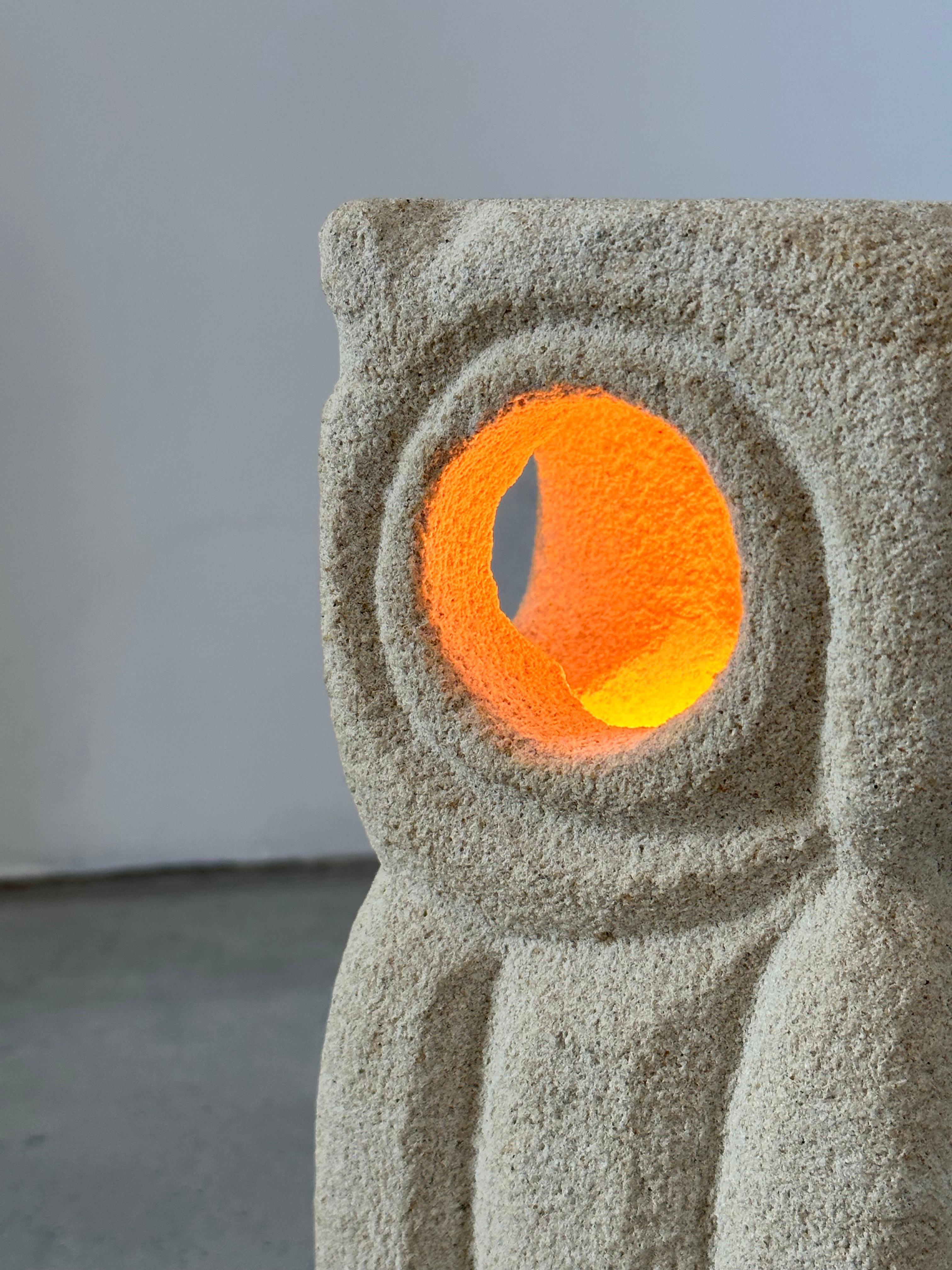 Limestone Albert TORMOS solid carved limestone owl lamp, France 1970s For Sale