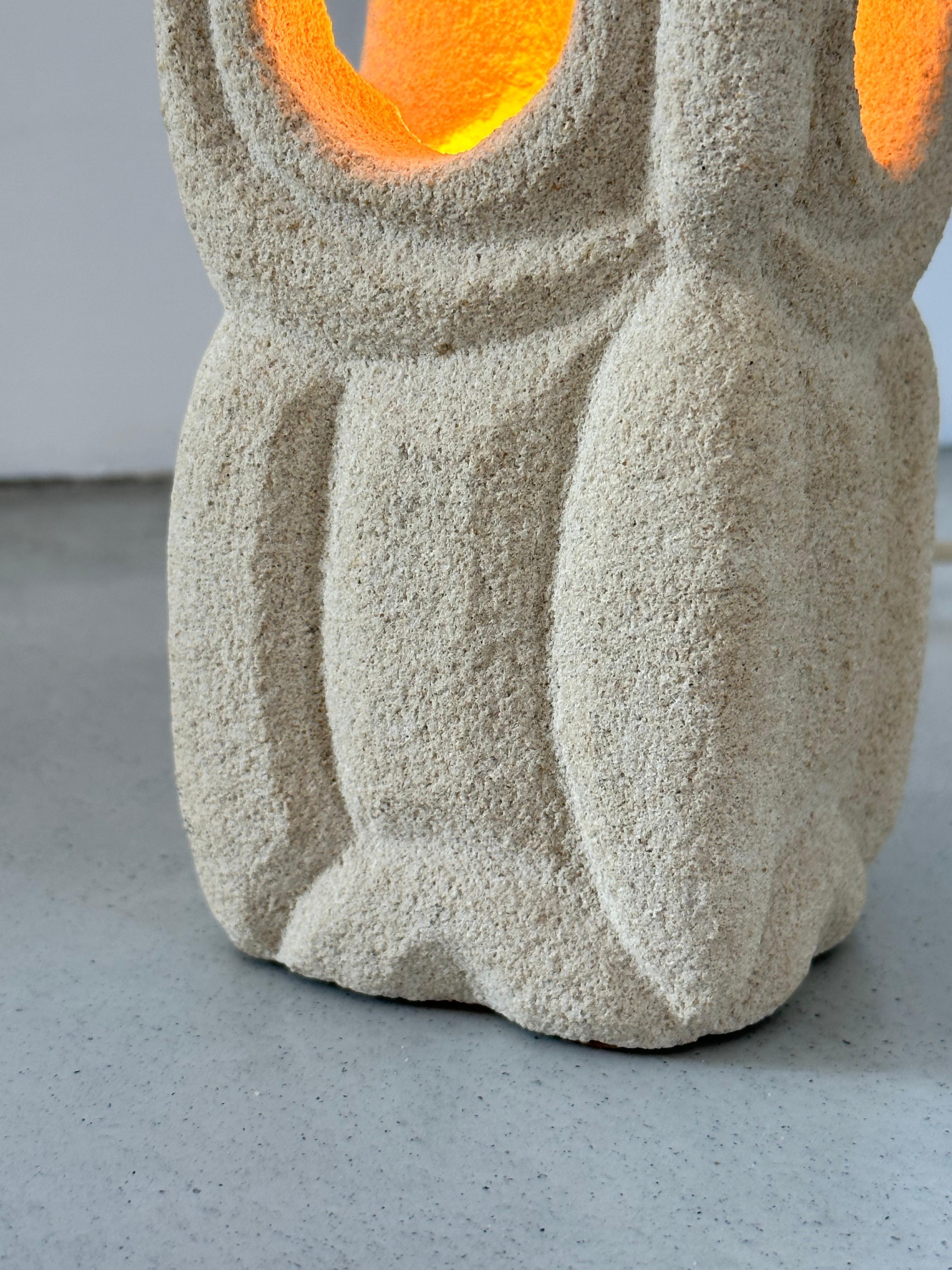 Albert TORMOS solid carved limestone owl lamp, France 1970s For Sale 1