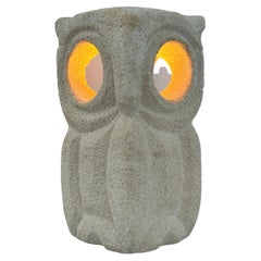 Albert TORMOS solid carved limestone owl lamp, France 1970s