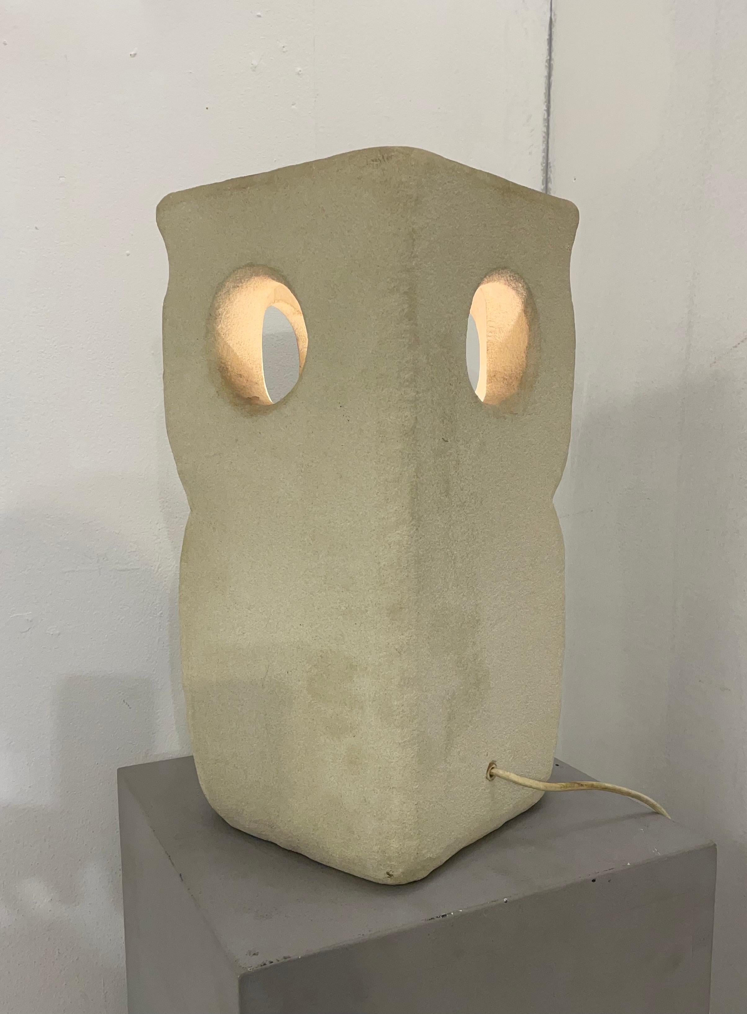 Hand-Carved Albert Tormos Stone Owl Desk Lamp, France, 1970s