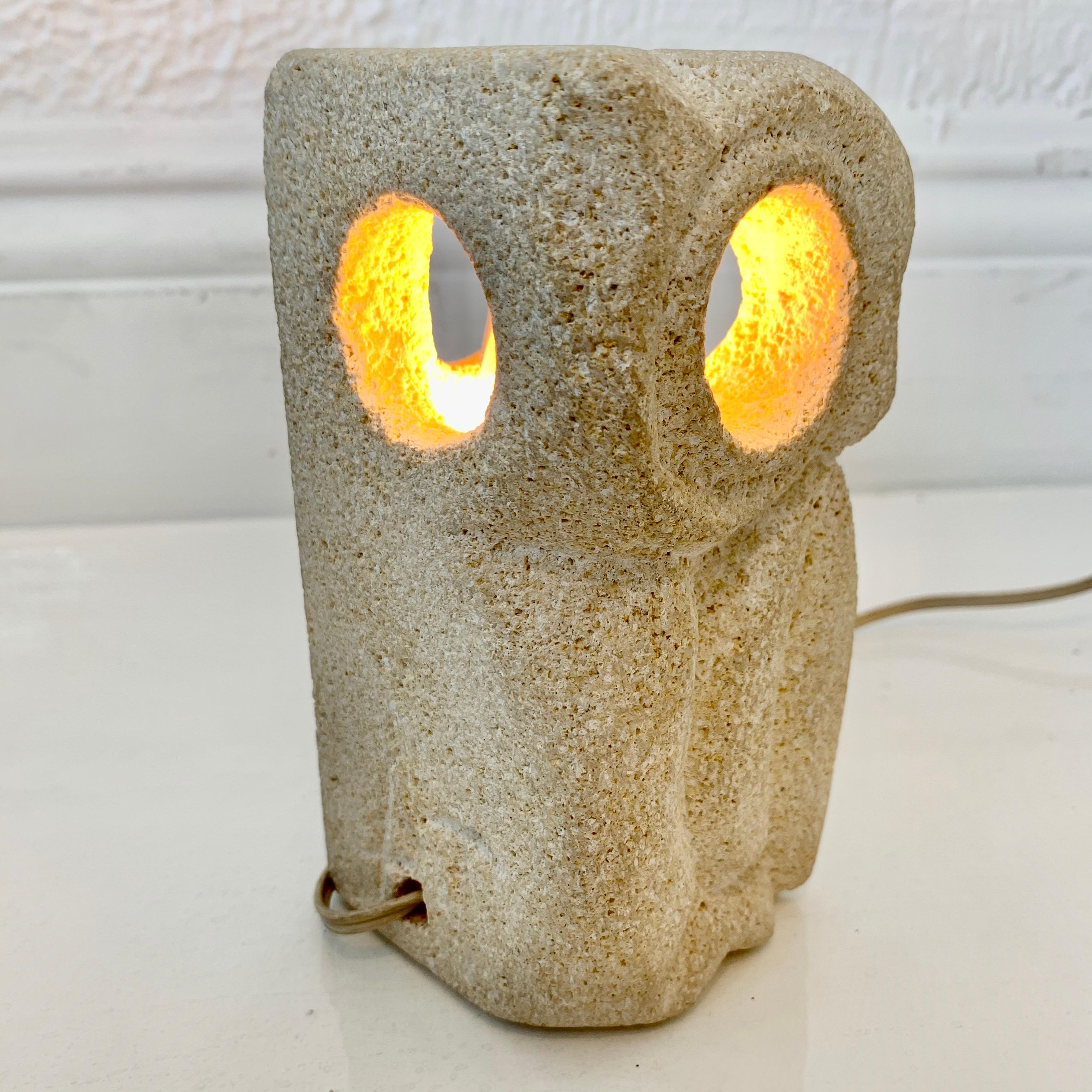 Hand-Carved Albert Tormos Stone Owl Lamp For Sale