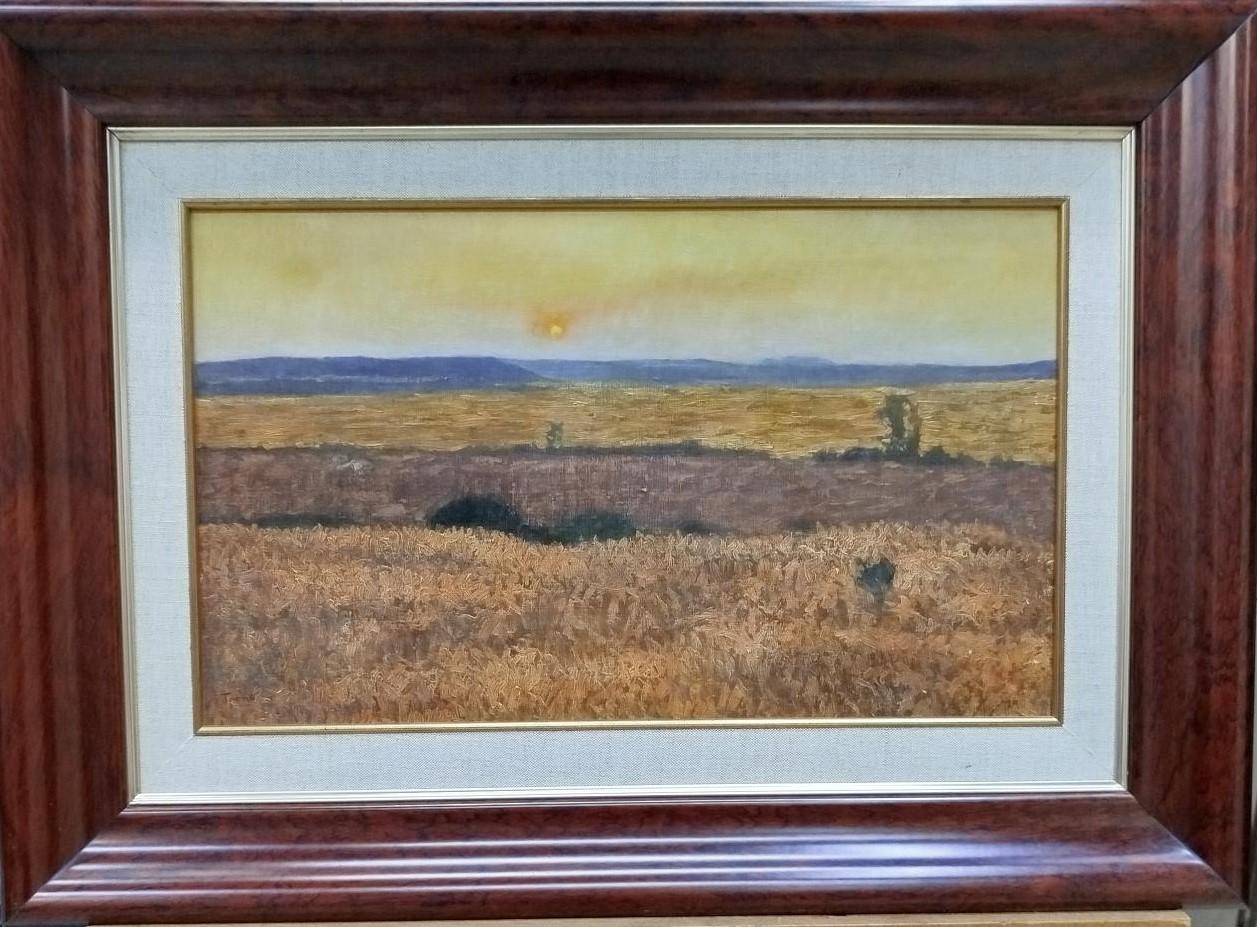 Torne. sown fields. original painting - Brown Landscape Painting by ALBERT TORNE