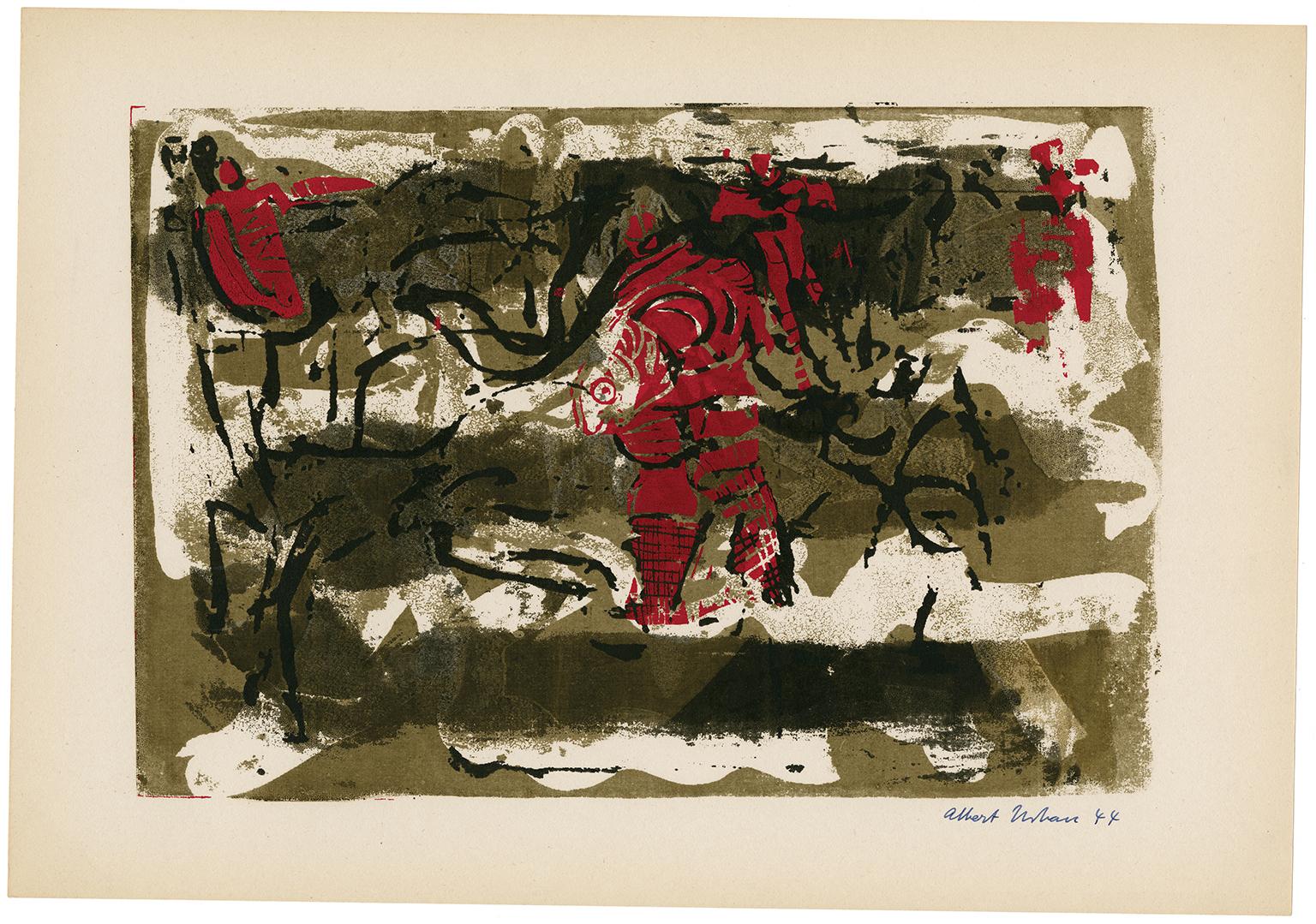 Untitled Abstraction (Figures in Red) - Print by Albert Urban