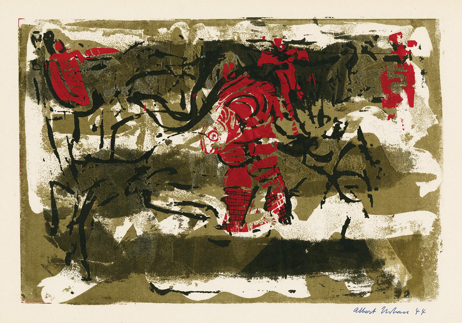 Albert Urban Abstract Print - Untitled Abstraction (Figures in Red)