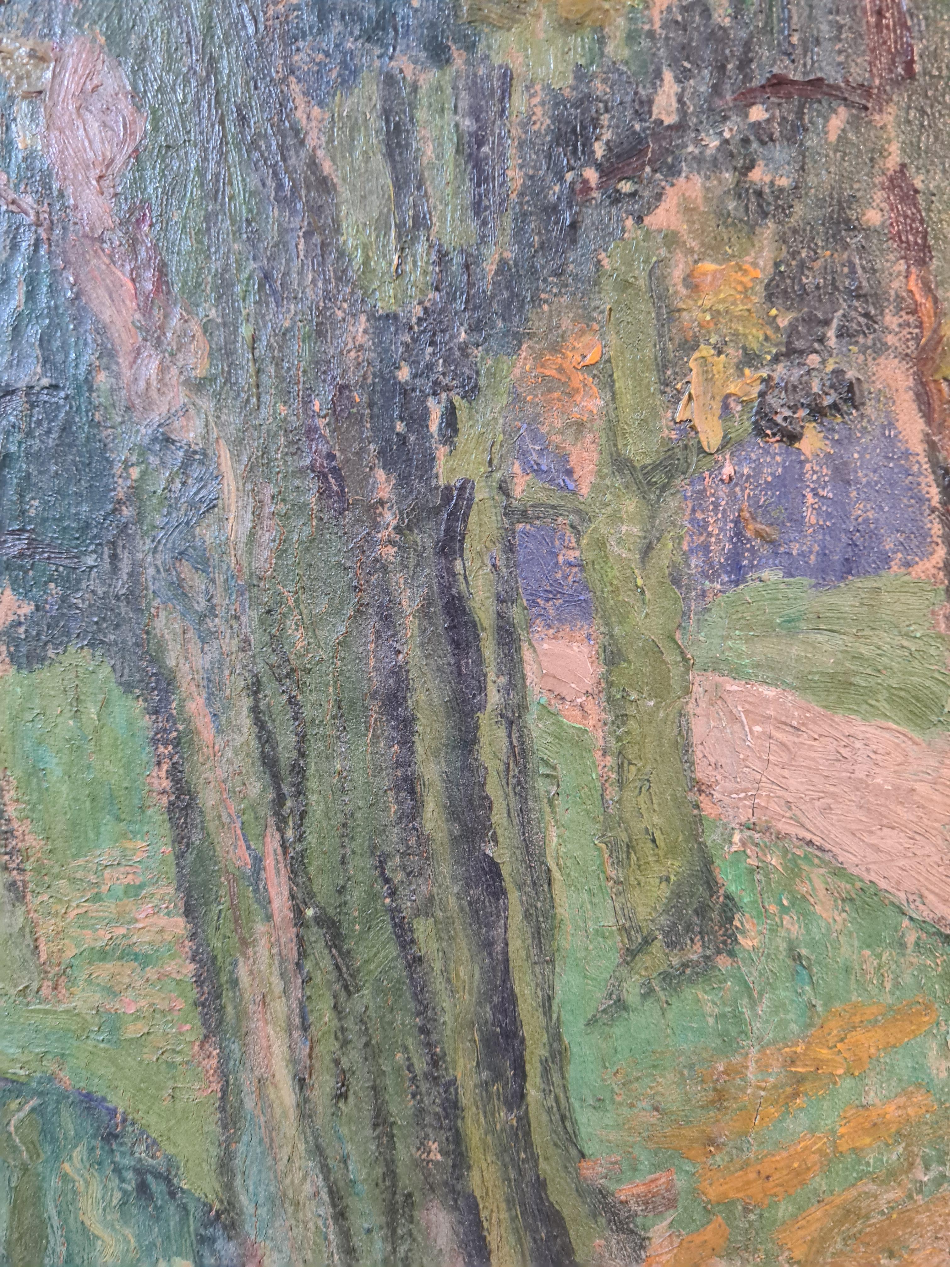 Paysage impressionniste français d'une rivière et d'un parc en vente 7