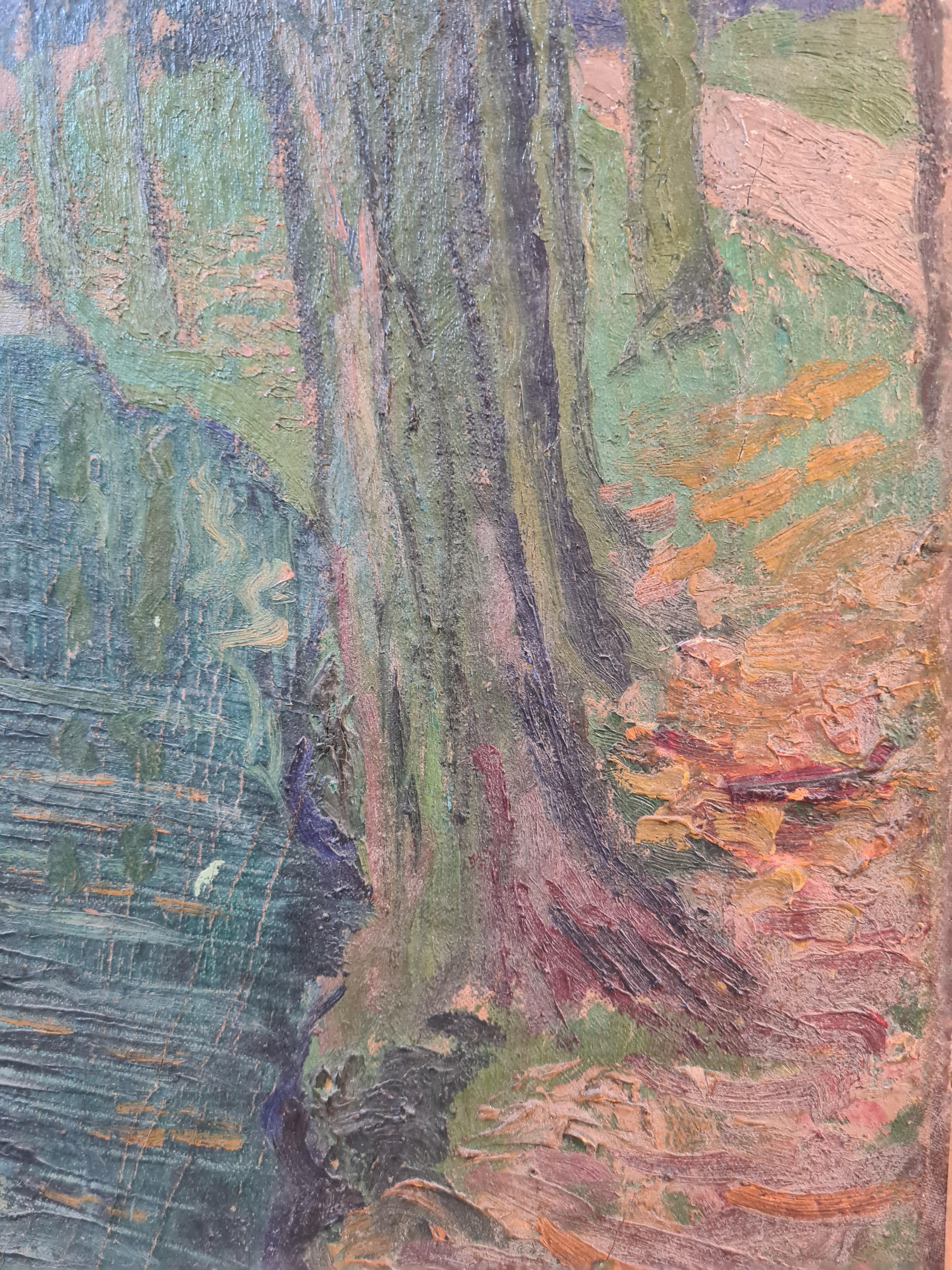 Paysage impressionniste français d'une rivière et d'un parc en vente 2