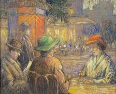 Soirée au café, paysage urbain de nuit par l'impressionniste américain