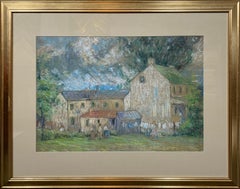 Hallmans, amerikanische impressionistische Landschaft mit Figuren und Bauernhaus