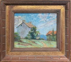 Landscape with Houses, American Impressionist Landscape, Pastel on Paper