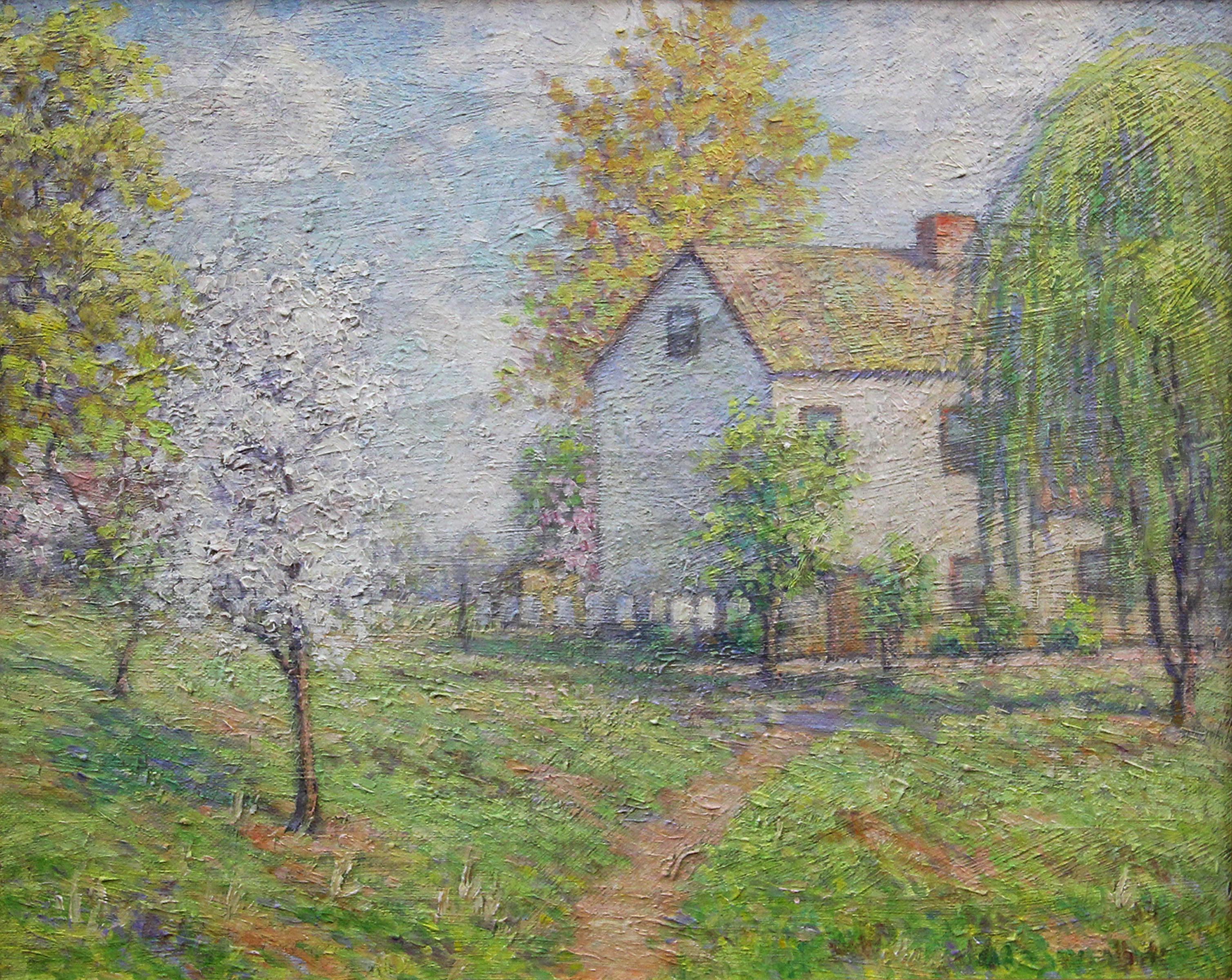 Sentiero di primavera, Paesaggio impressionista americano, Olio su tela - Painting di Albert Van Nesse Greene