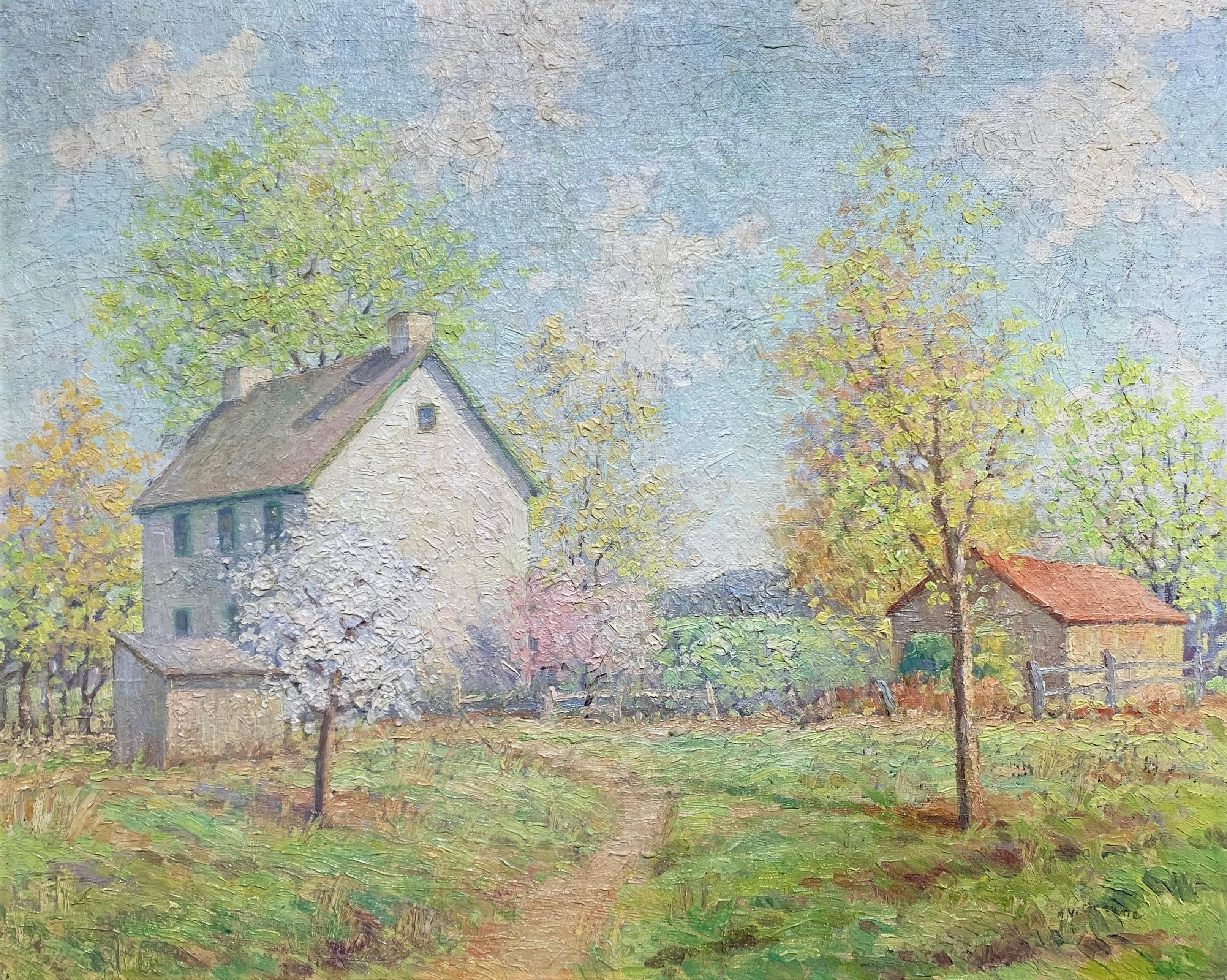 The Joy of Spring, American Impressionist Landscape, Farm Scene, Oil on Canvas - Painting by Albert Van Nesse Greene