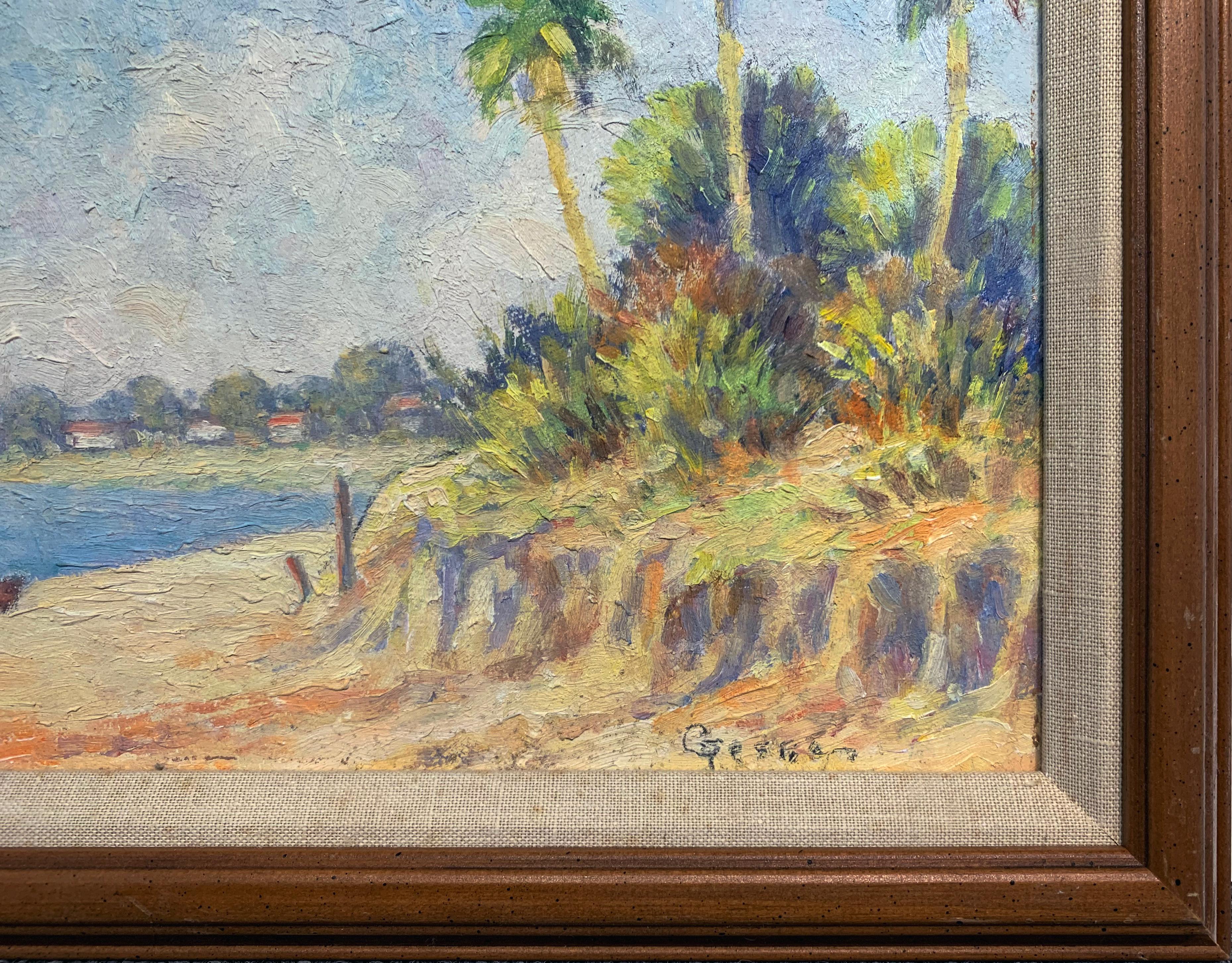 Tropical Beach Scene, American Impressionist Landscape, Original Oil, Signed - Painting by Albert Van Nesse Greene