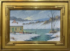 Pescatori d'inverno, Impressionista americano Paesaggio innevato sul fiume