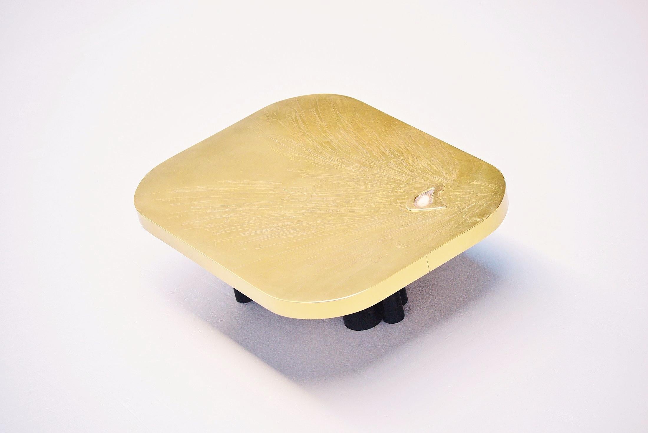 Albert Verneuil Brass Agate Coffee Table, Belgium, 1970 In Good Condition In Roosendaal, Noord Brabant
