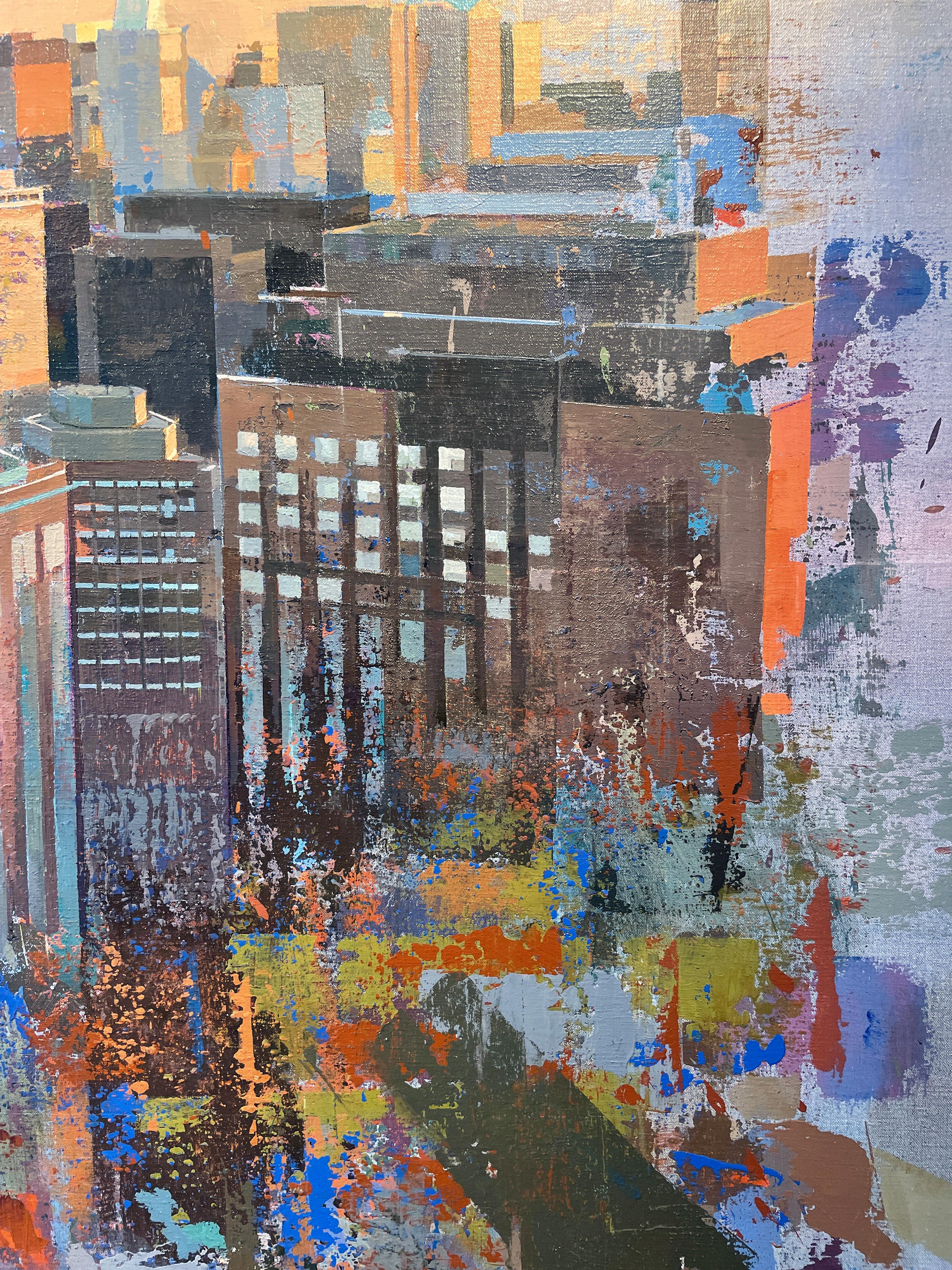 American City, Abstracted Landscape of Chicago Skyline, Original Acrylic  1