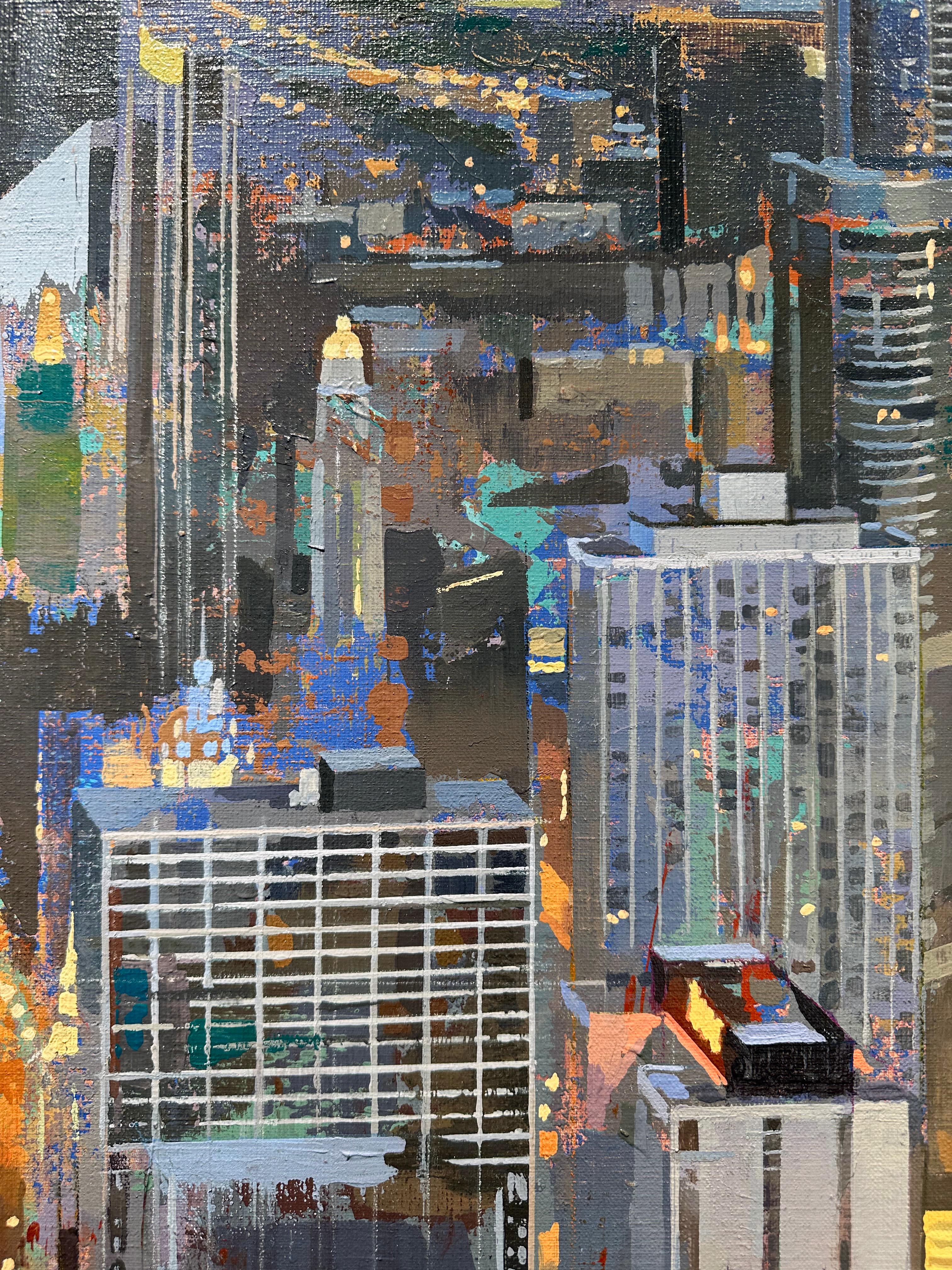 Noche de arándanos - Paisaje urbano del horizonte de Chicago - Albert Vidal - Abstract Painting Gris de Albert Vidal Moreno