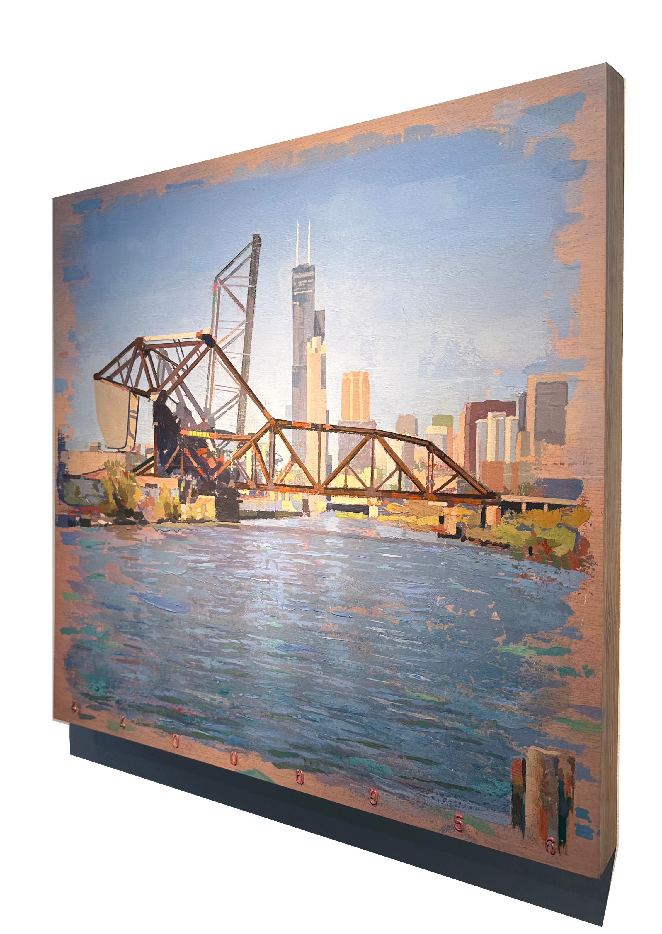 Puente vs. Willis - Paisaje urbano del río Chicago y la Torre Willis - Albert Vidal en venta 3