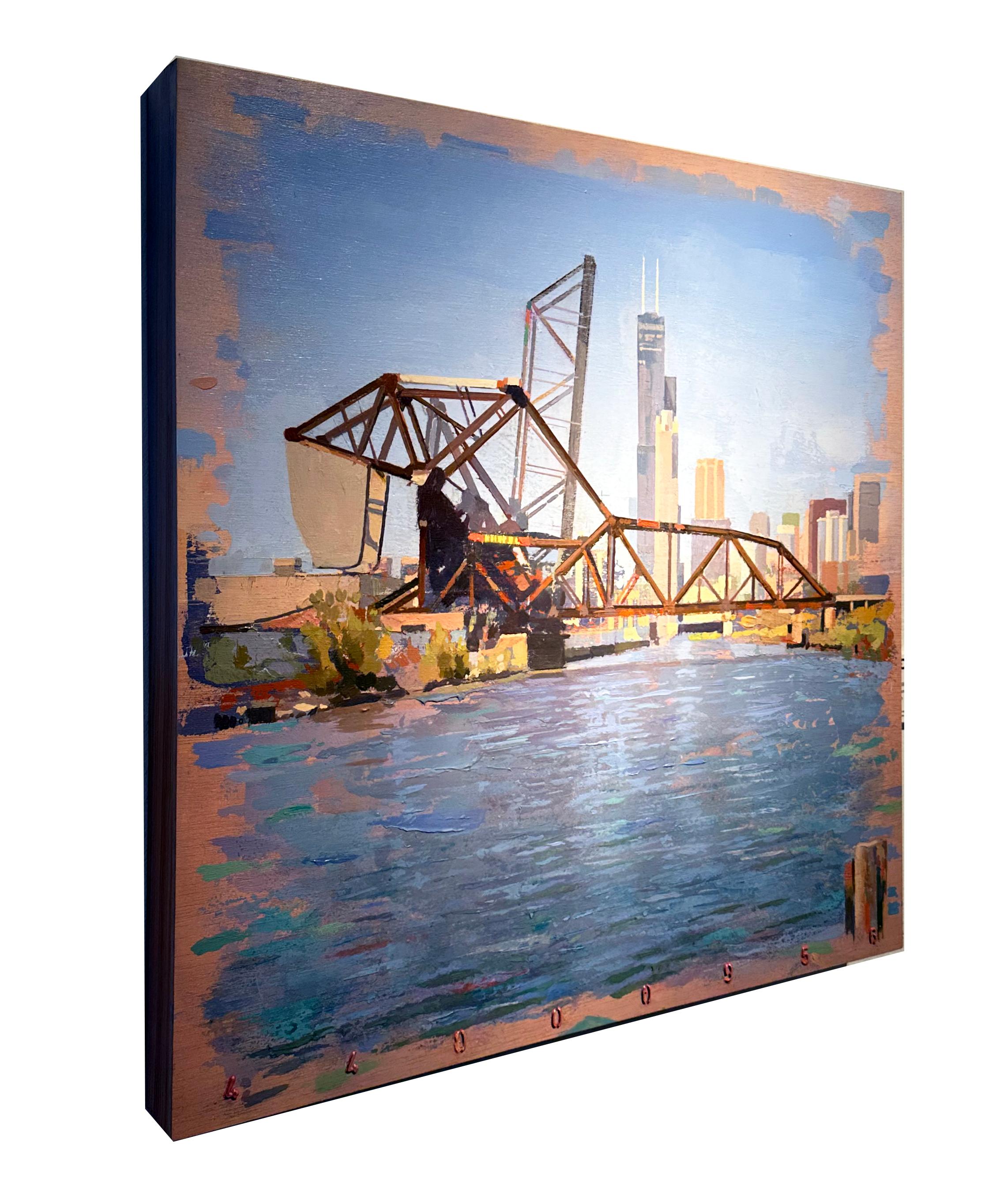 Puente vs. Willis - Paisaje urbano del río Chicago y la Torre Willis - Albert Vidal en venta 4