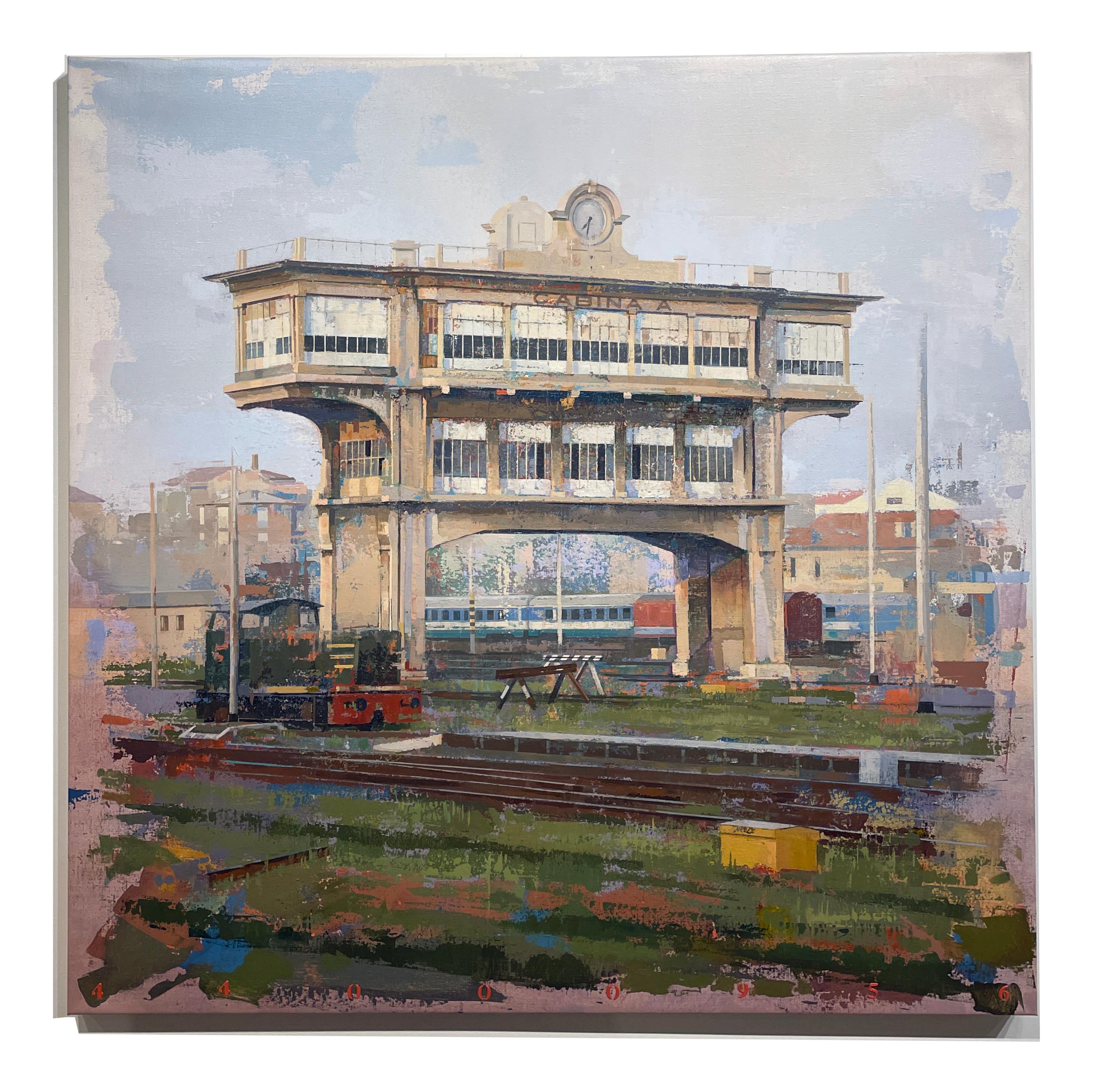 Cabana A - Paysage urbain abstrait de la tour de la gare centrale de Milan - Painting de Albert Vidal Moreno