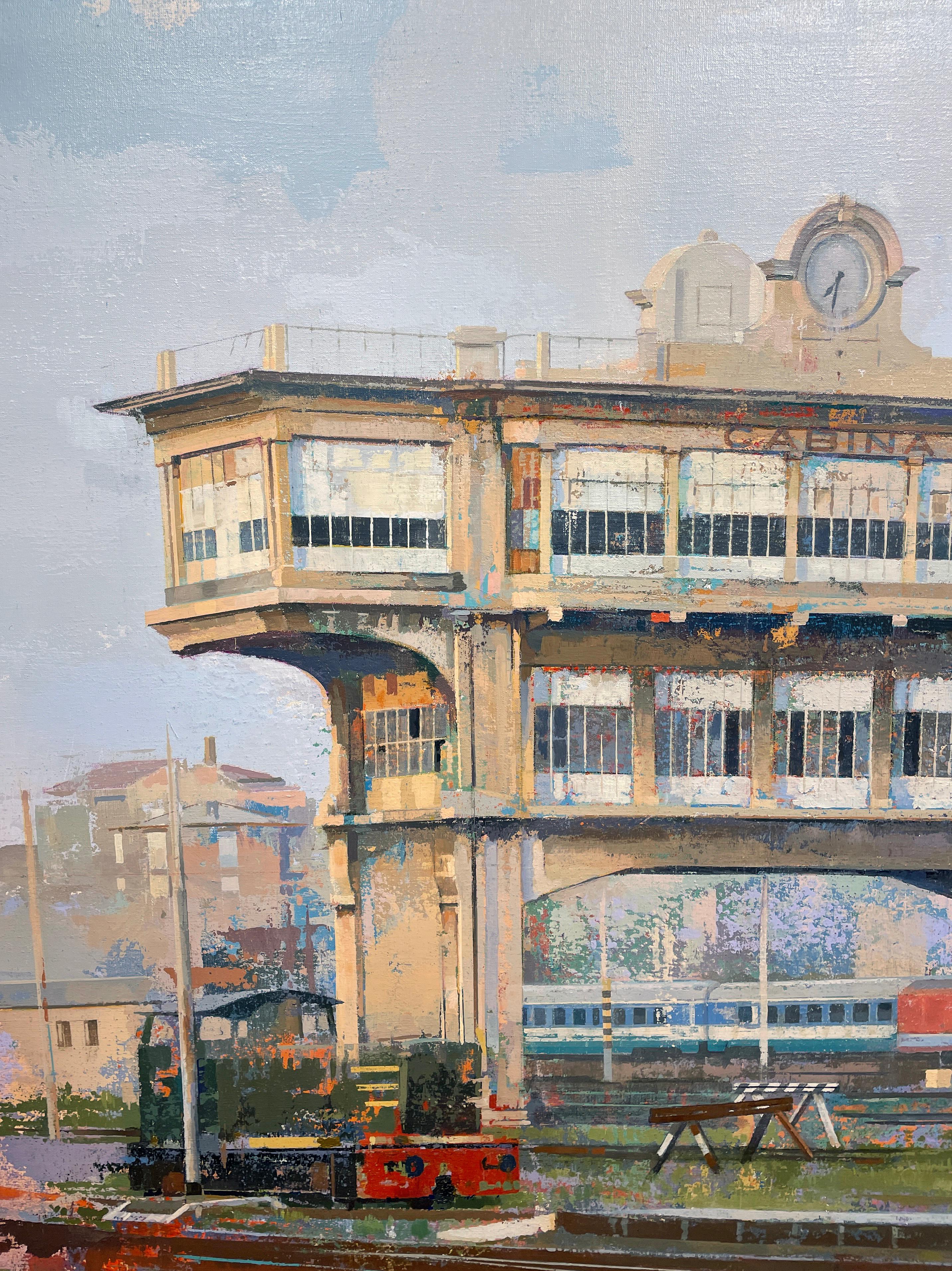 Cabana A - Abstracted Urban Landscape of Tower at Milano Centrale Train Station - Contemporary Painting by Albert Vidal Moreno