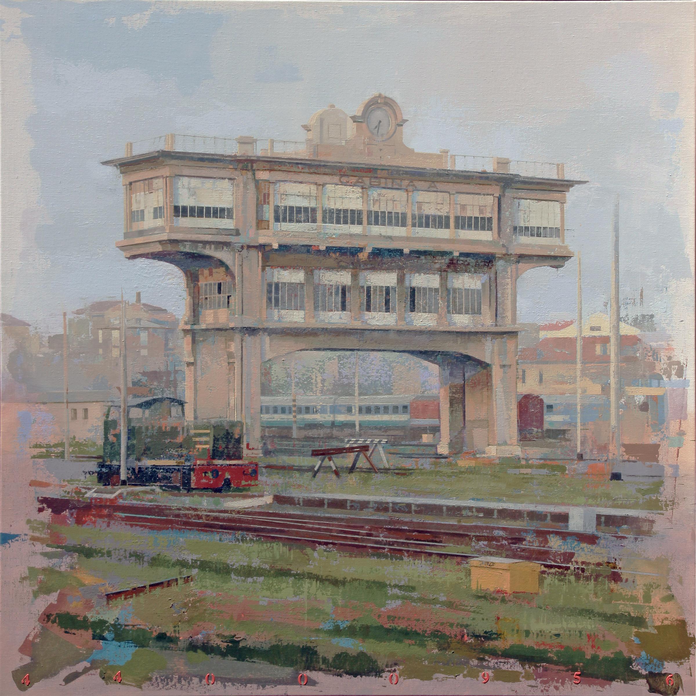 Abstract Painting di Albert Vidal Moreno - Cabana A - Paesaggio urbano astratto della torre della stazione ferroviaria di Milano Centrale