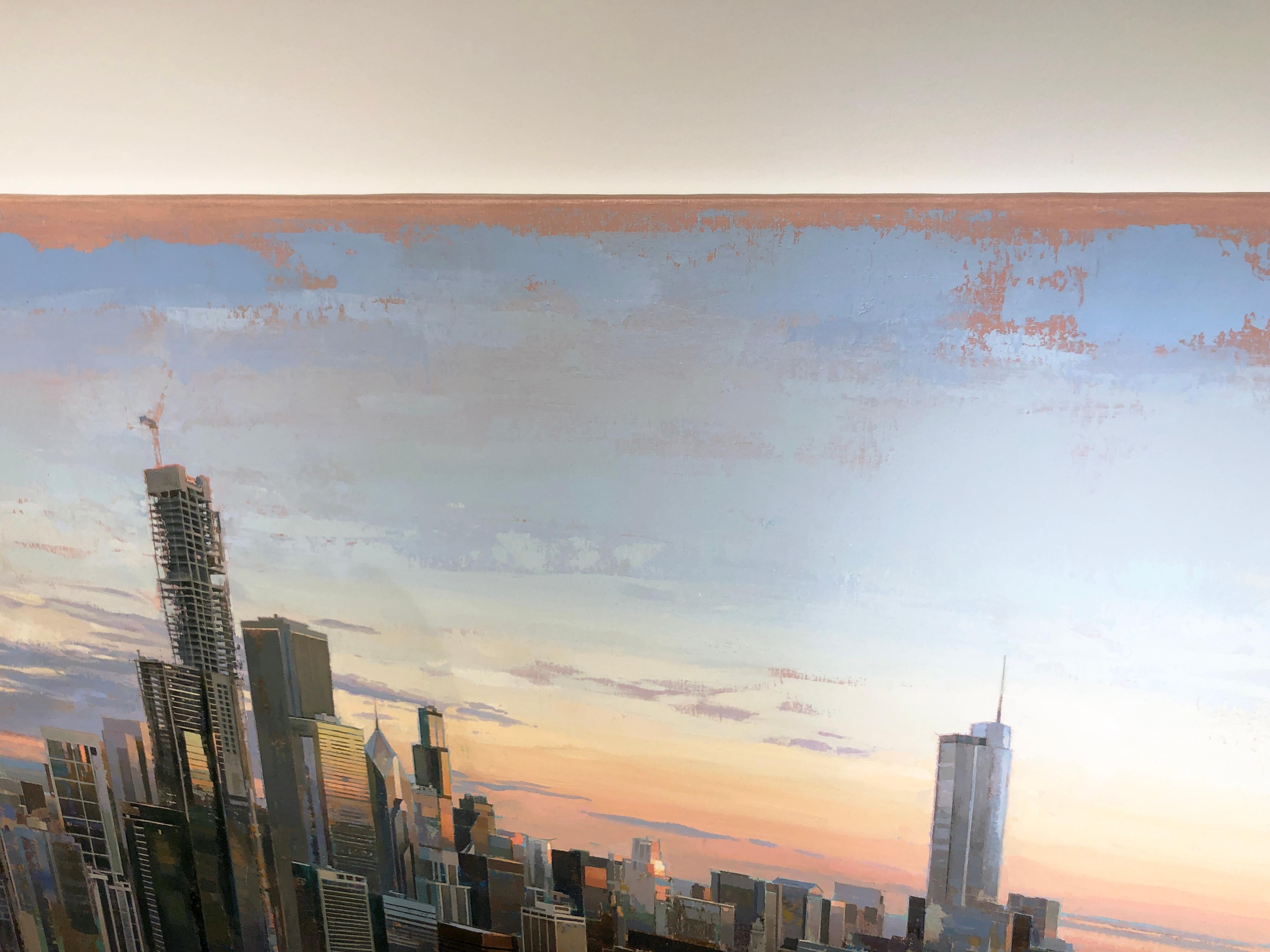 From Lake Point Towers, Birds Eye View of Chicago Looking East, Oil & Acrylic 4