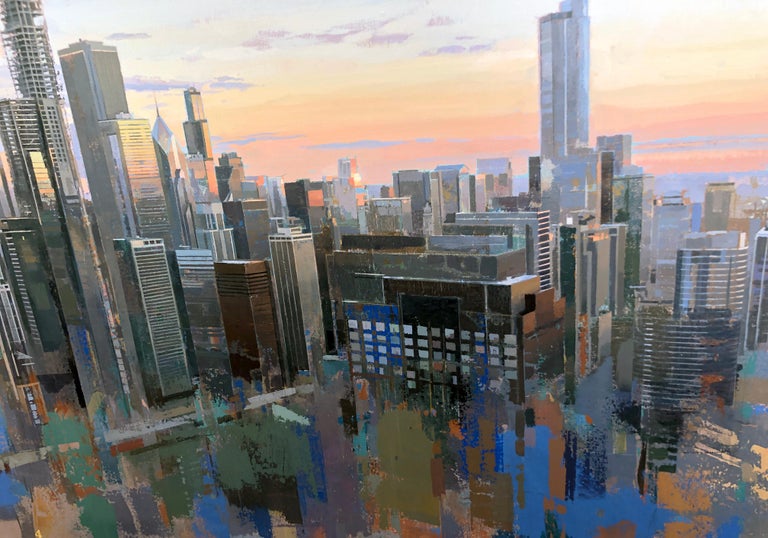 From Lake Point Towers, Birds Eye View of Chicago Looking East, Oil & Acrylic 6