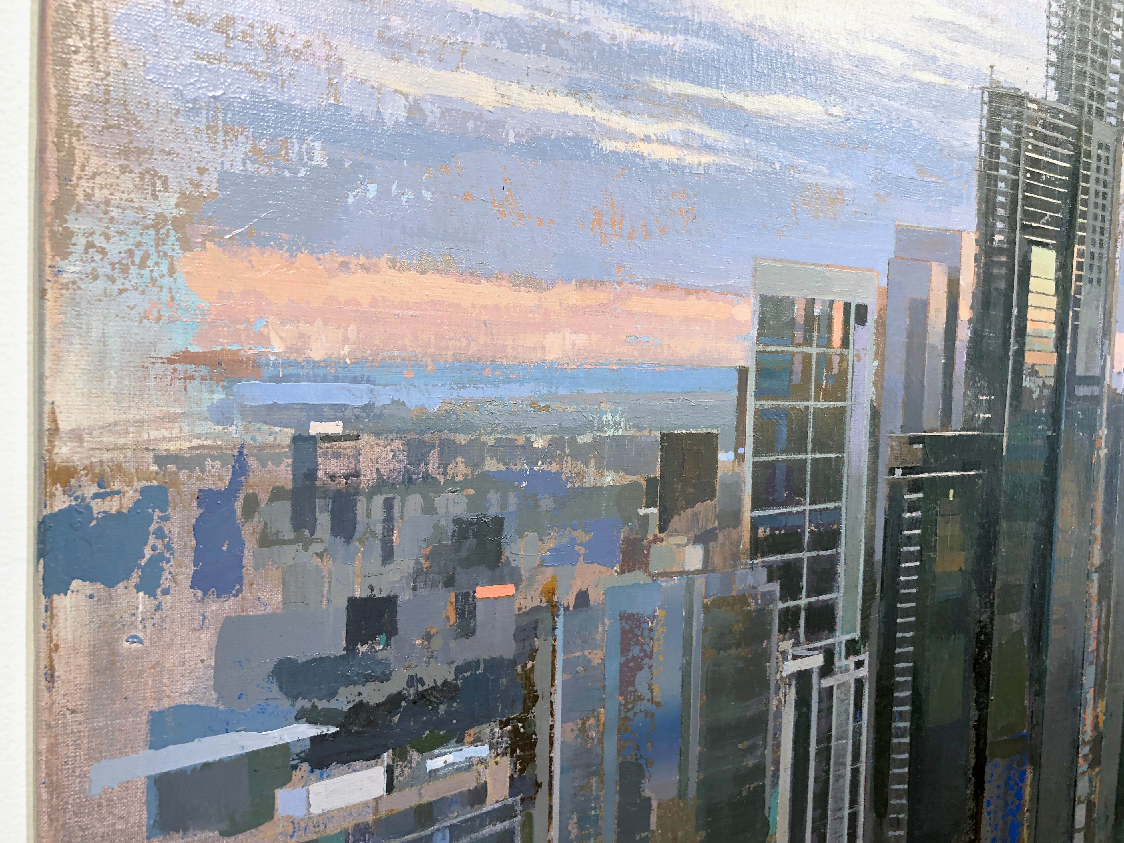 From Lake Point Towers, Birds Eye View of Chicago Looking East, Oil & Acrylic 1