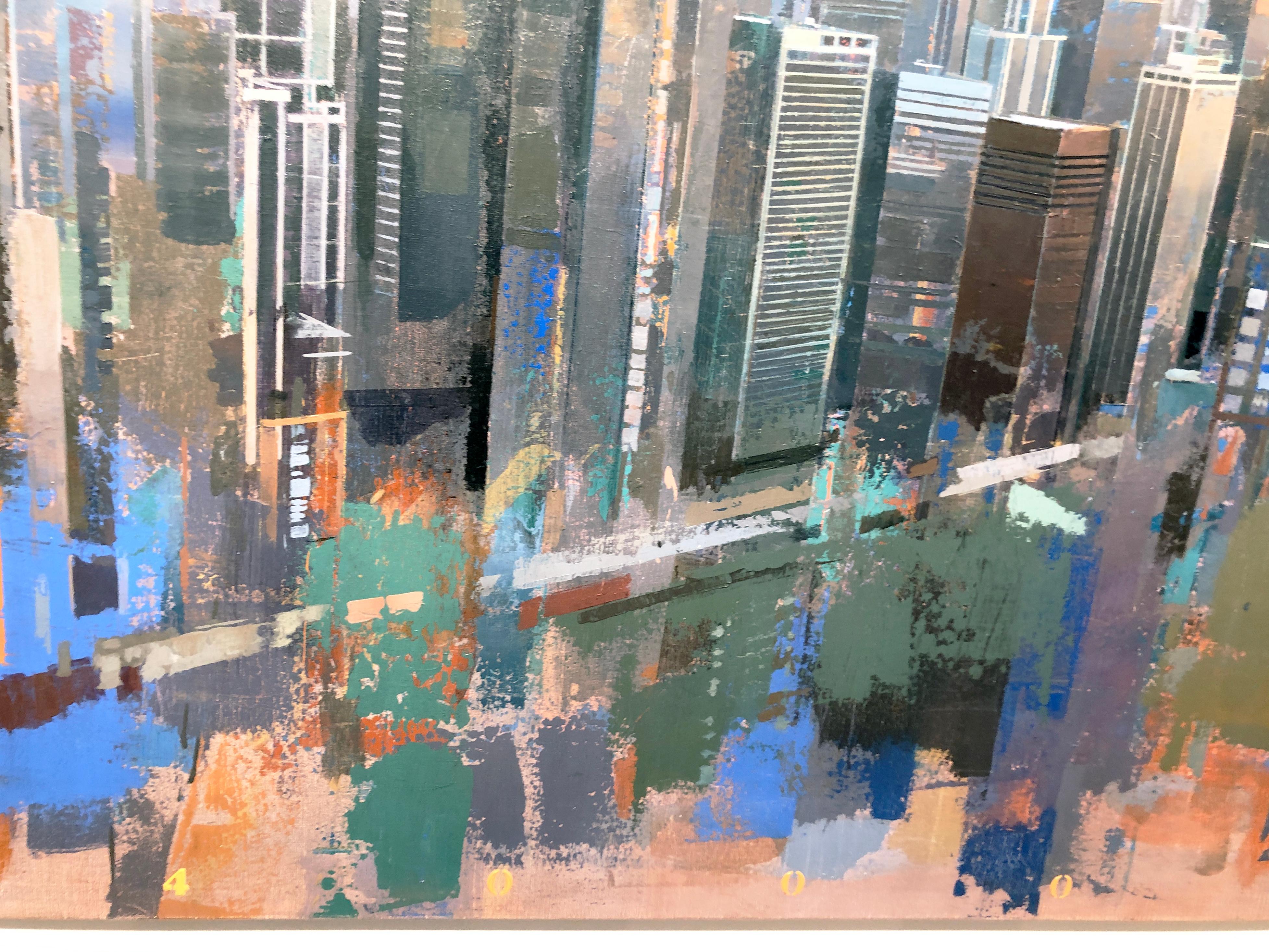 From Lake Point Towers, Birds Eye View of Chicago Looking East, Oil & Acrylic 3