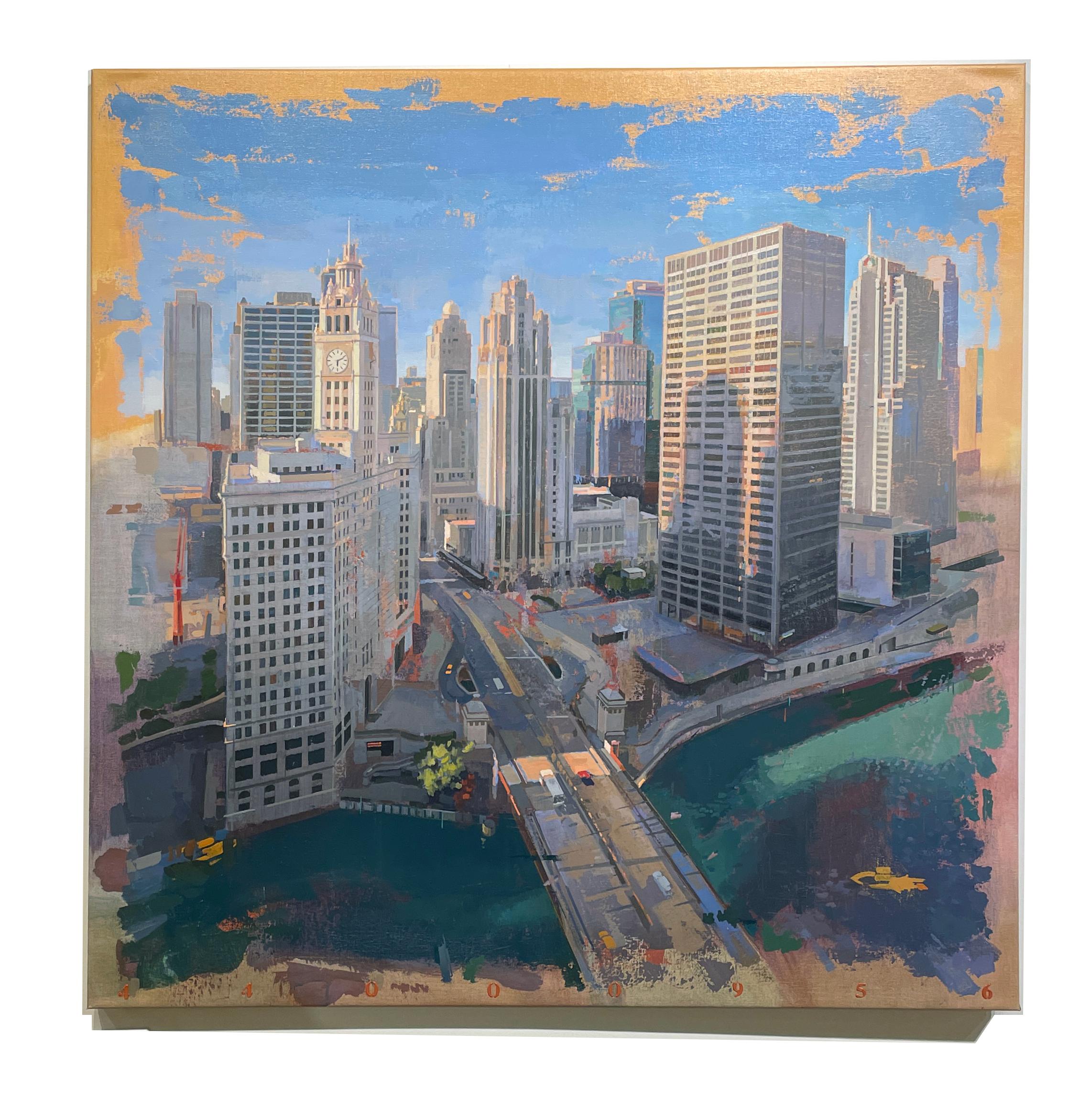 Chicago von London – Vogel-Eye- Ansicht aus dem London House Hotel, Chicago, IL – Painting von Albert Vidal Moreno
