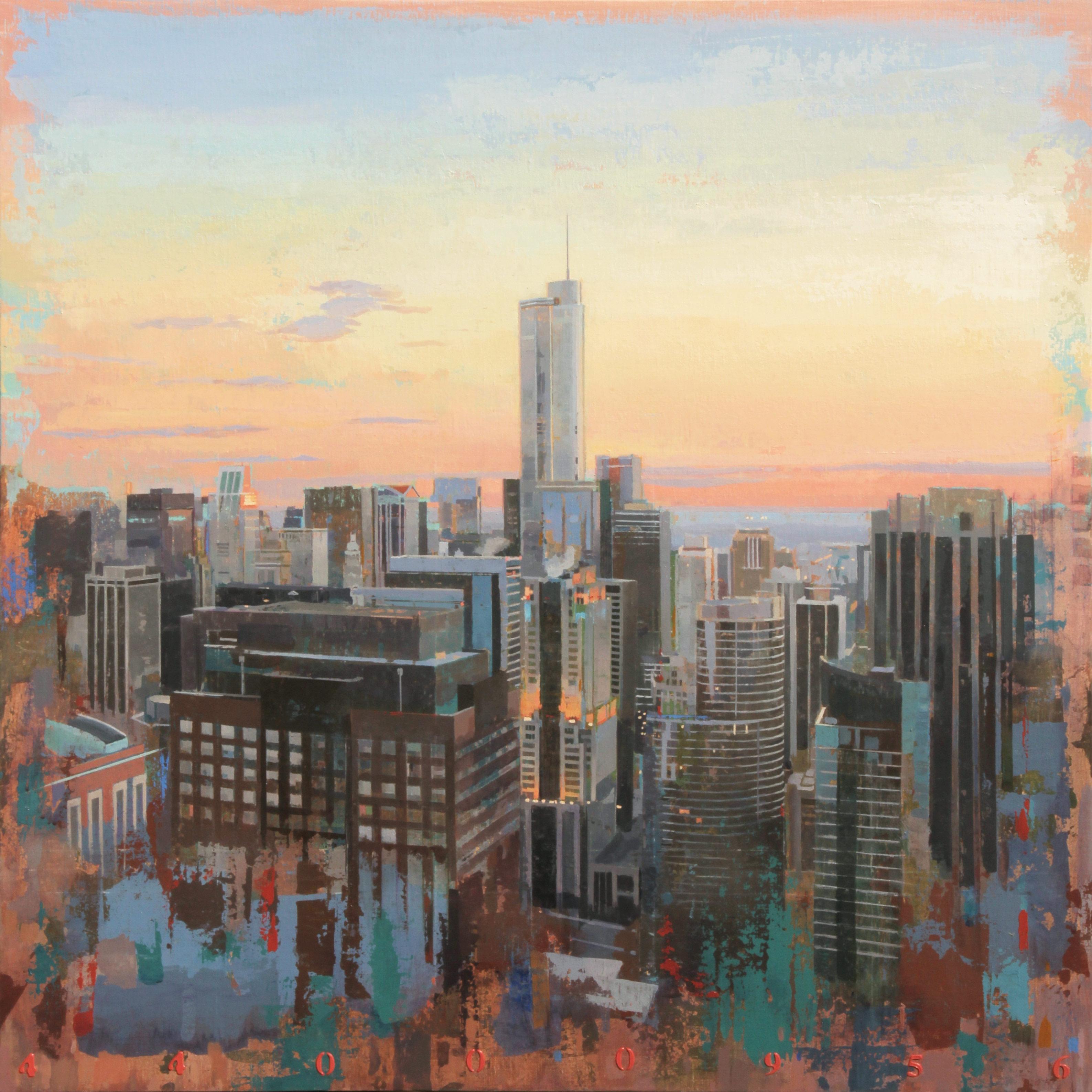 I Know Everything - Birds Eye View of Chicago Looking East, Oil & Acrylic