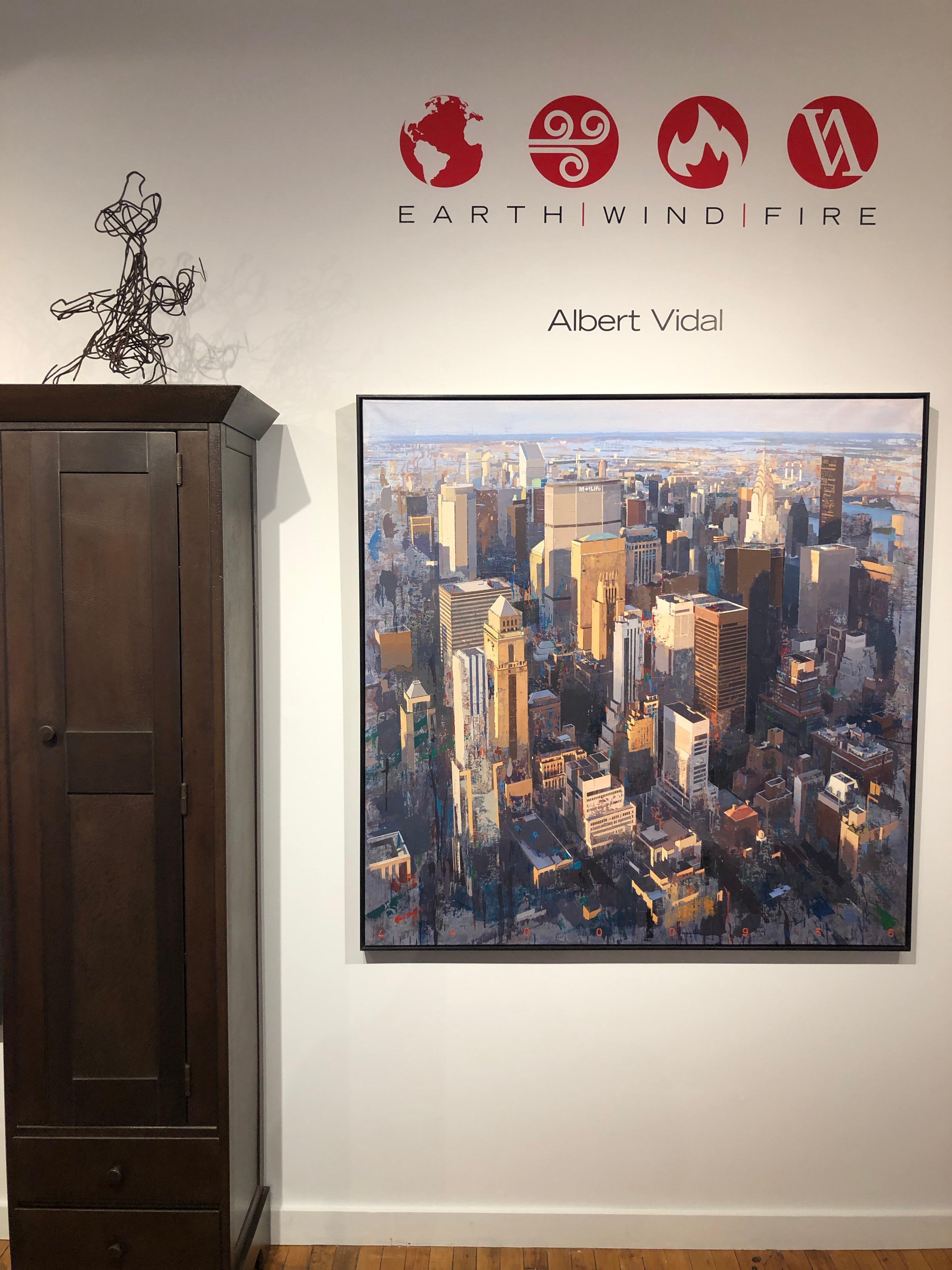 Life - Vue aérienne originale de New York - Peinture à l'huile sur toile Albert Vidal en vente 3