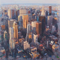 Life - Vue aérienne originale de New York - Peinture à l'huile sur toile Albert Vidal