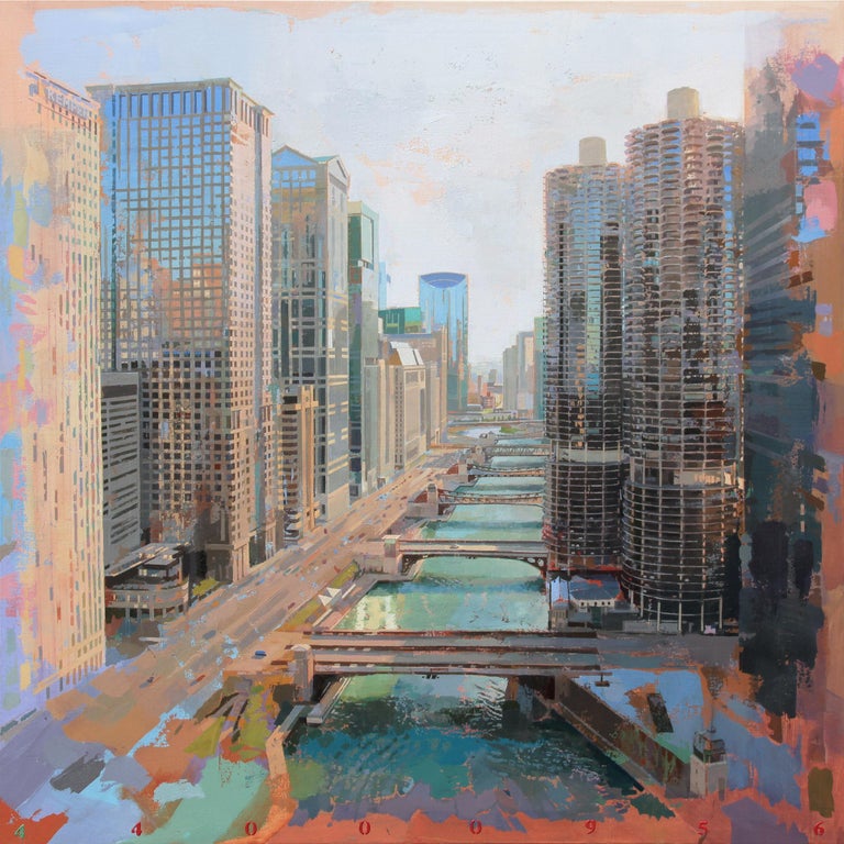 Albert Vidal Moreno Marina City BirdsEye View of Chicago's Iconic Architecture and River at