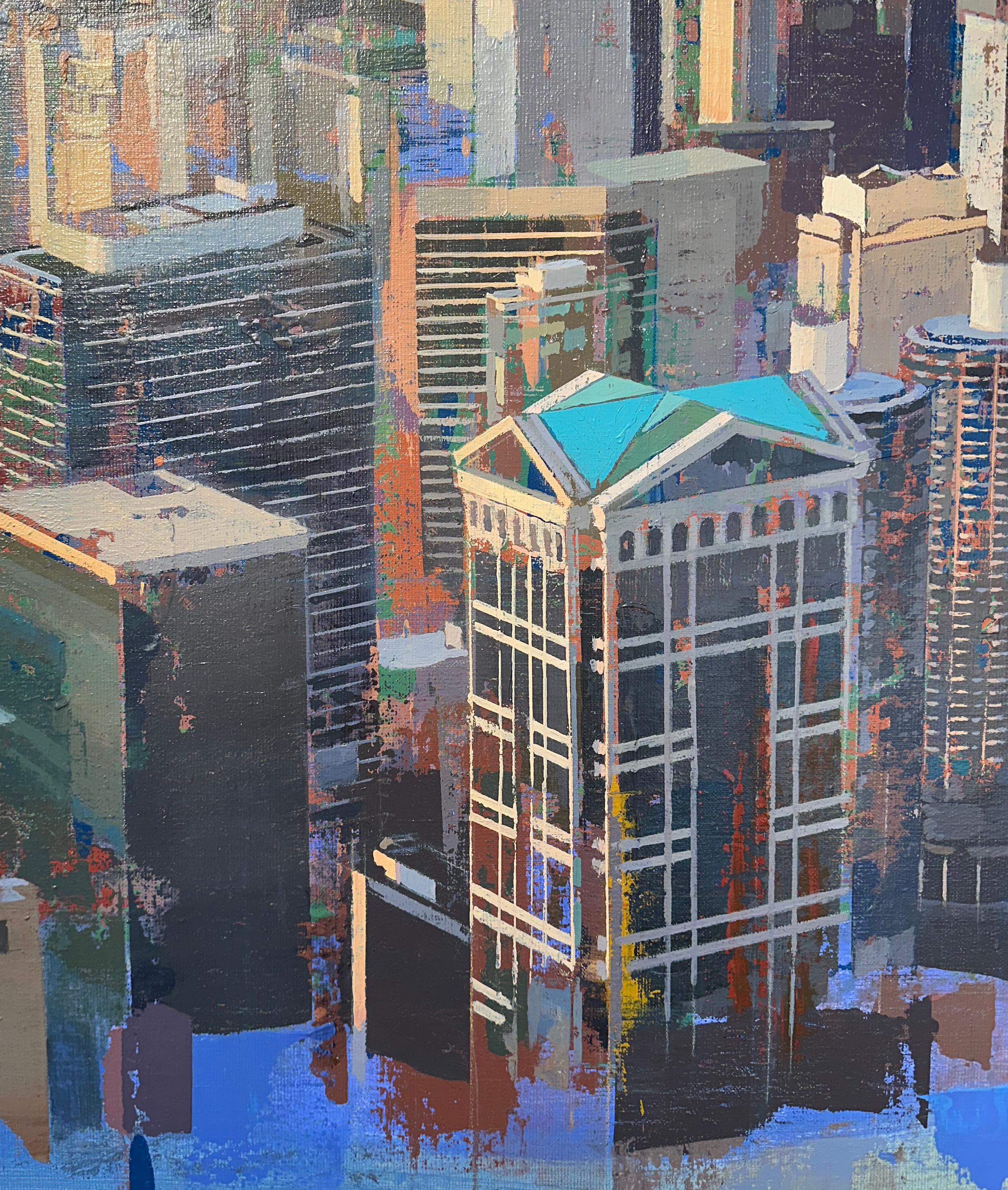 Midtown – Stadtlandschaft der Chicagoer Skyline, Originalgemälde (Zeitgenössisch), Painting, von Albert Vidal Moreno