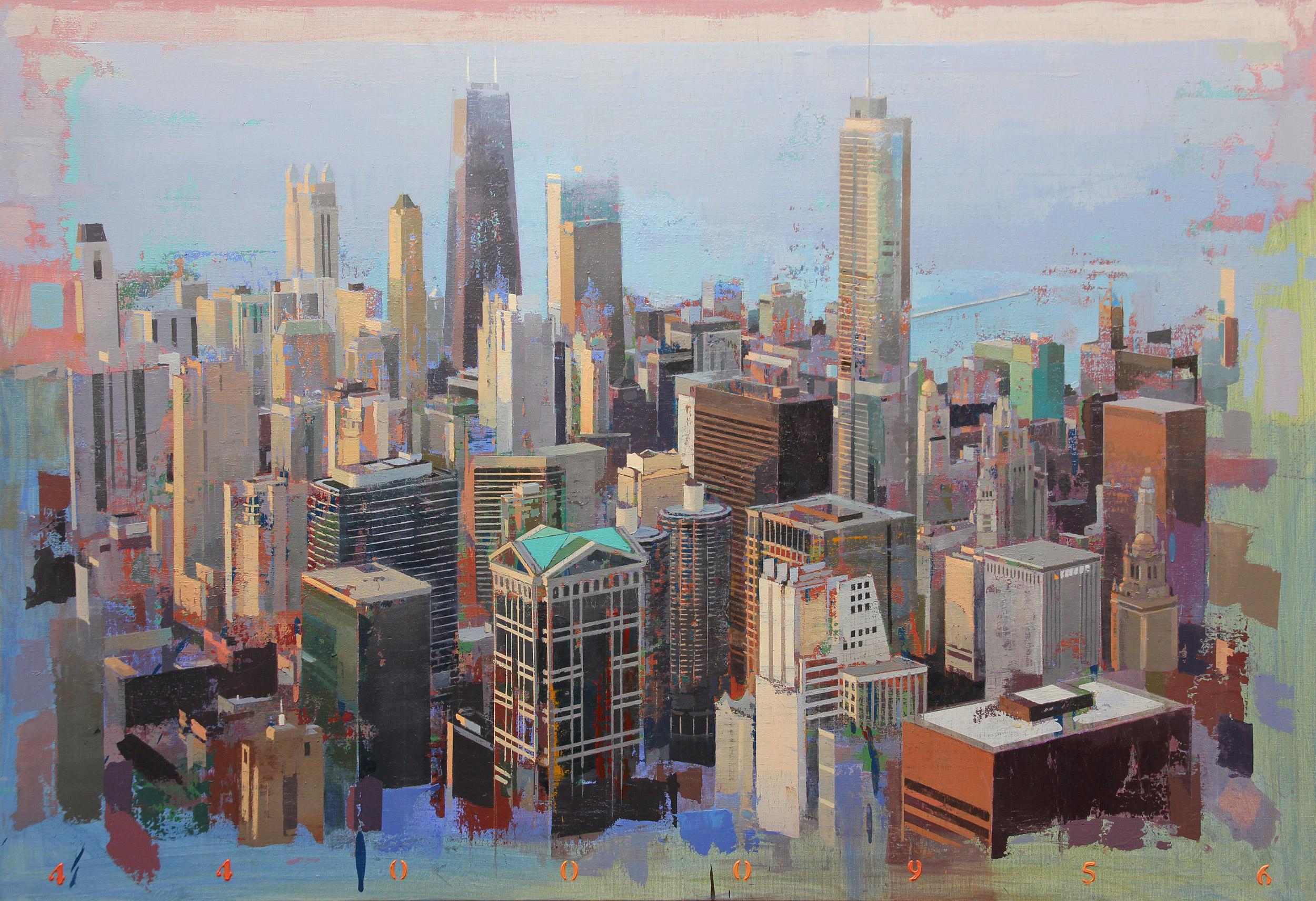 Albert Vidal Moreno Landscape Painting – Midtown – Stadtlandschaft der Chicagoer Skyline, Originalgemälde