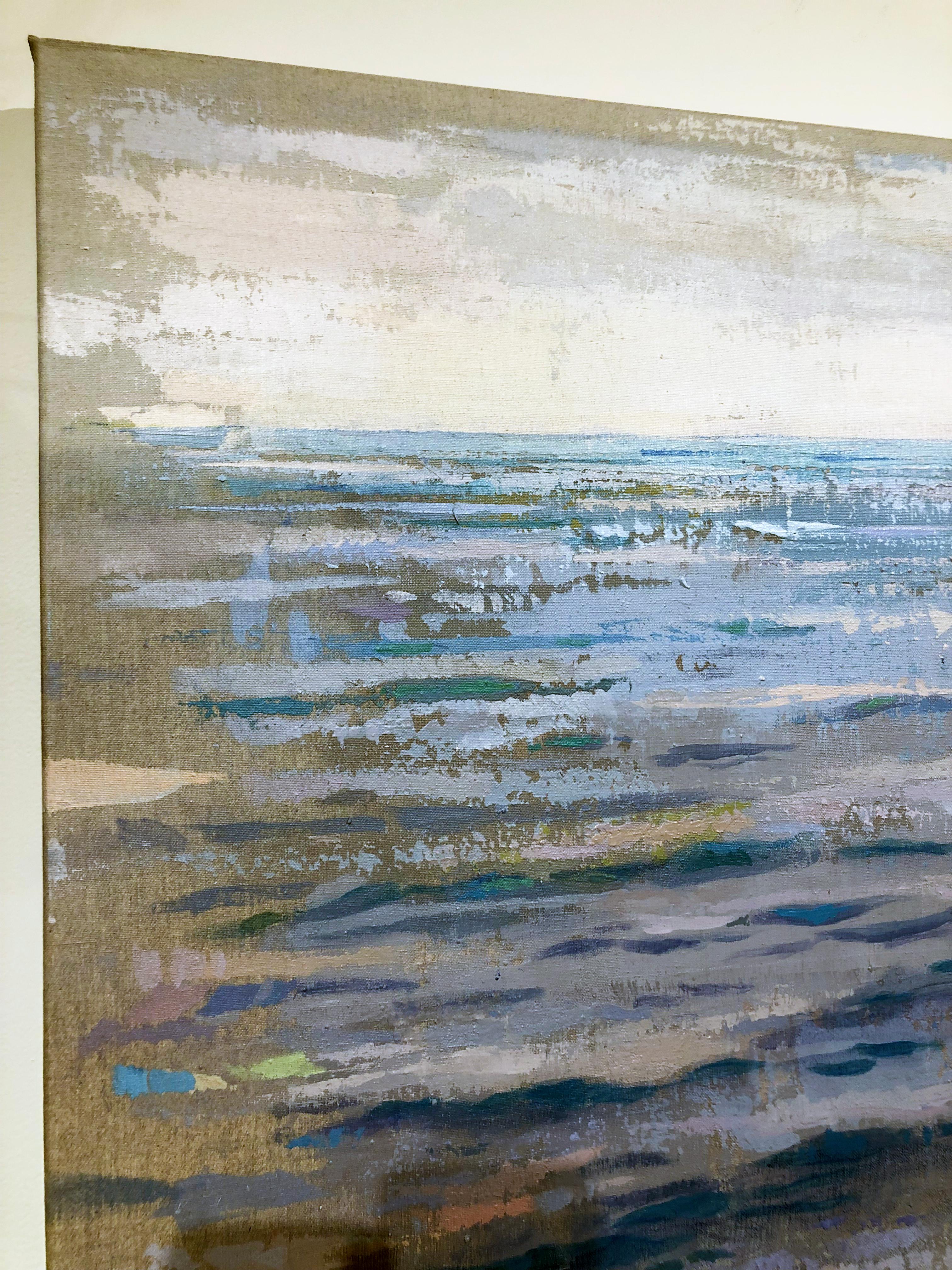 Sea Blue - Large Oil Painting of the Sea by Spanish Painter Albert Vidal - Gray Landscape Painting by Albert Vidal Moreno
