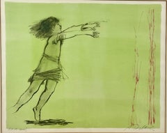 Girl Reaching Forward Lithograph by Albert Walker Signed & Framed, Artist proof