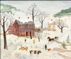 "Sleigh Ride in Winter, " Albert Webster Davies, Folk Art, Grandma Moses Style
