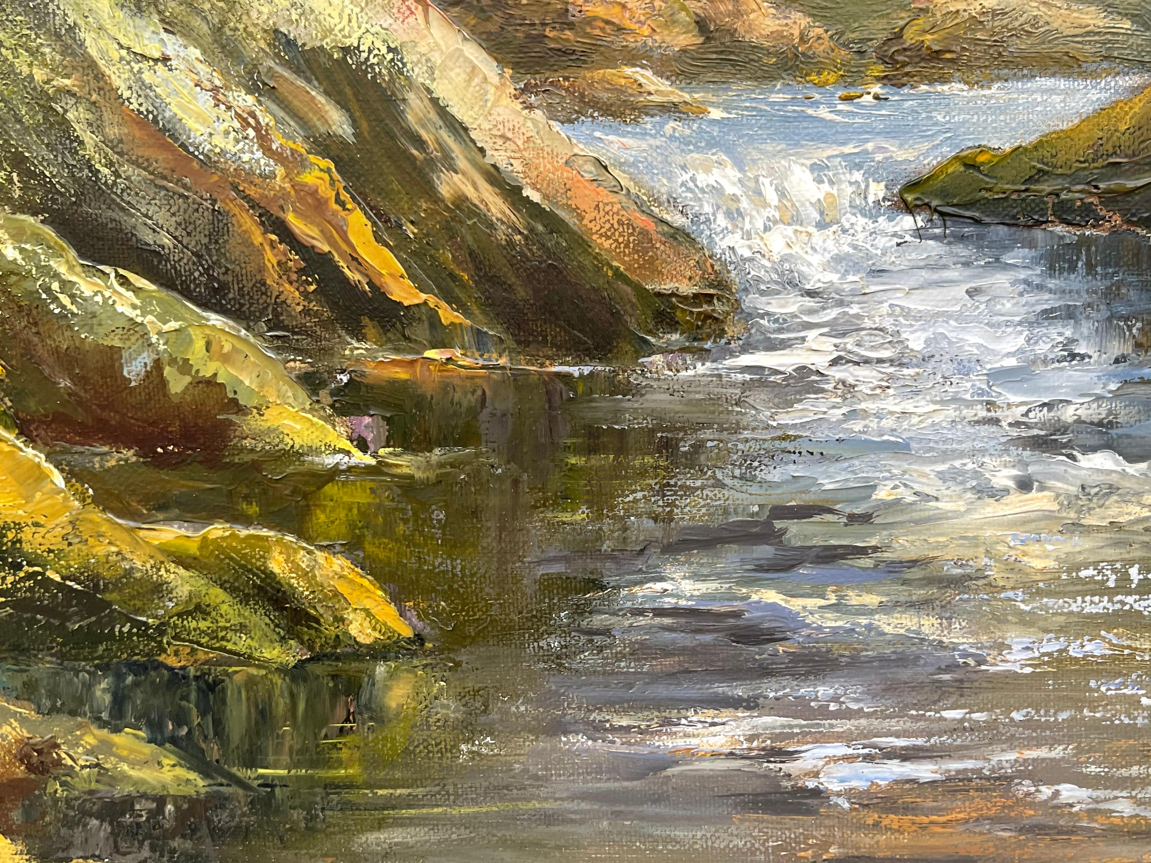 Oil Painting of Beautiful River Landscape Scene in Autumn Sun by British Artist 7