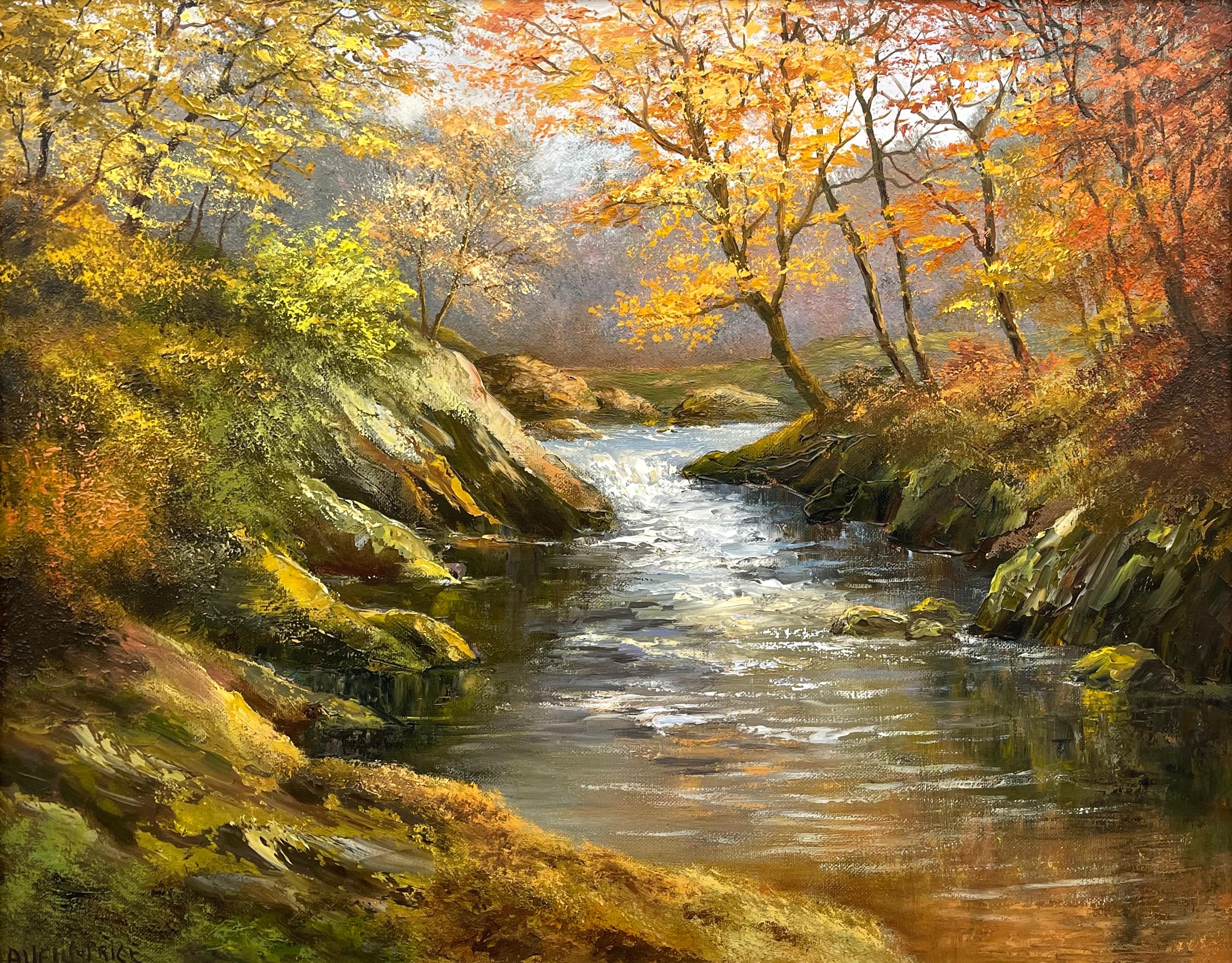 Oil Painting of Beautiful River Landscape Scene in Autumn Sun by British Artist 3