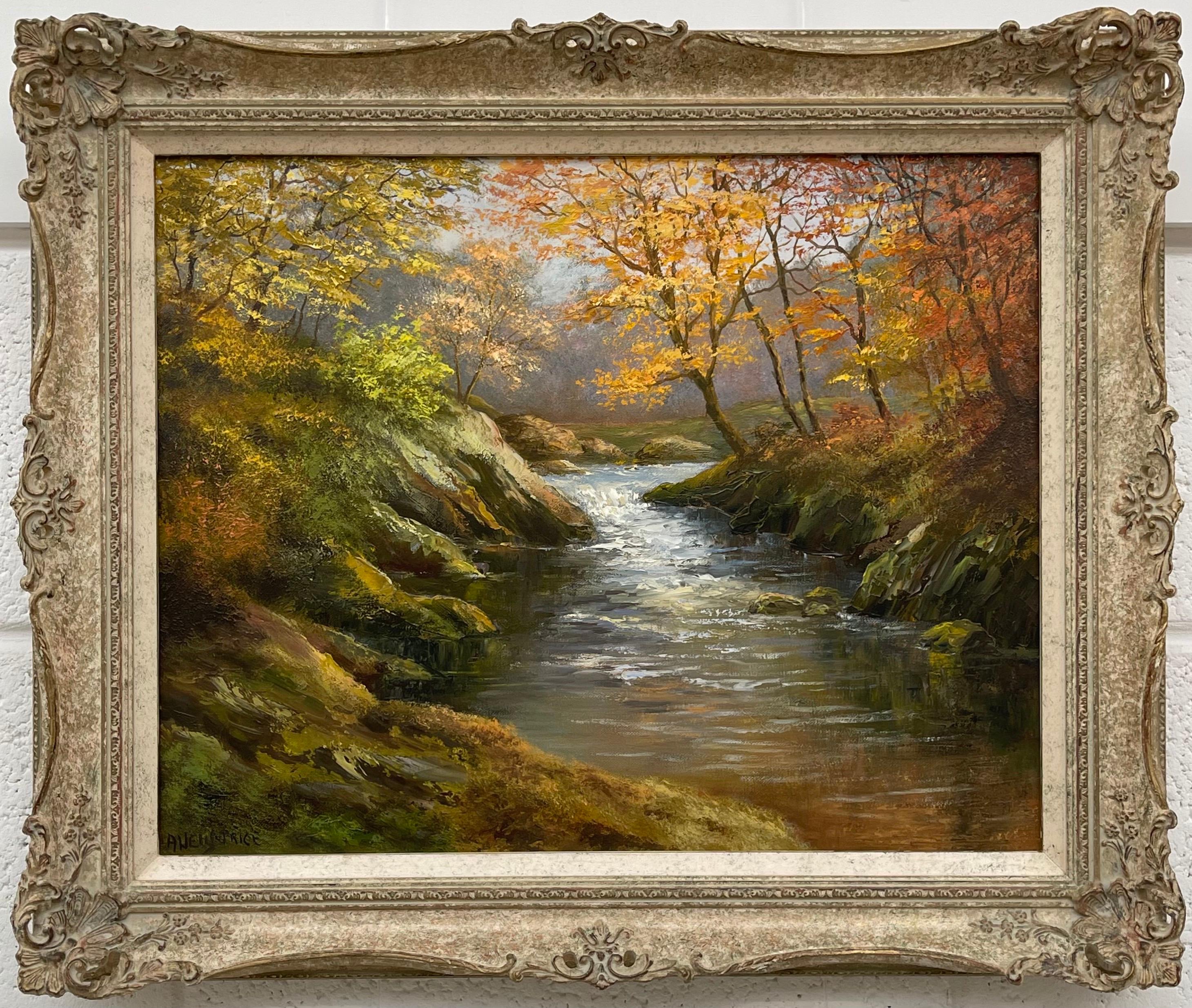 Oil Painting of Beautiful River Landscape Scene in Autumn Sun by British Artist 9