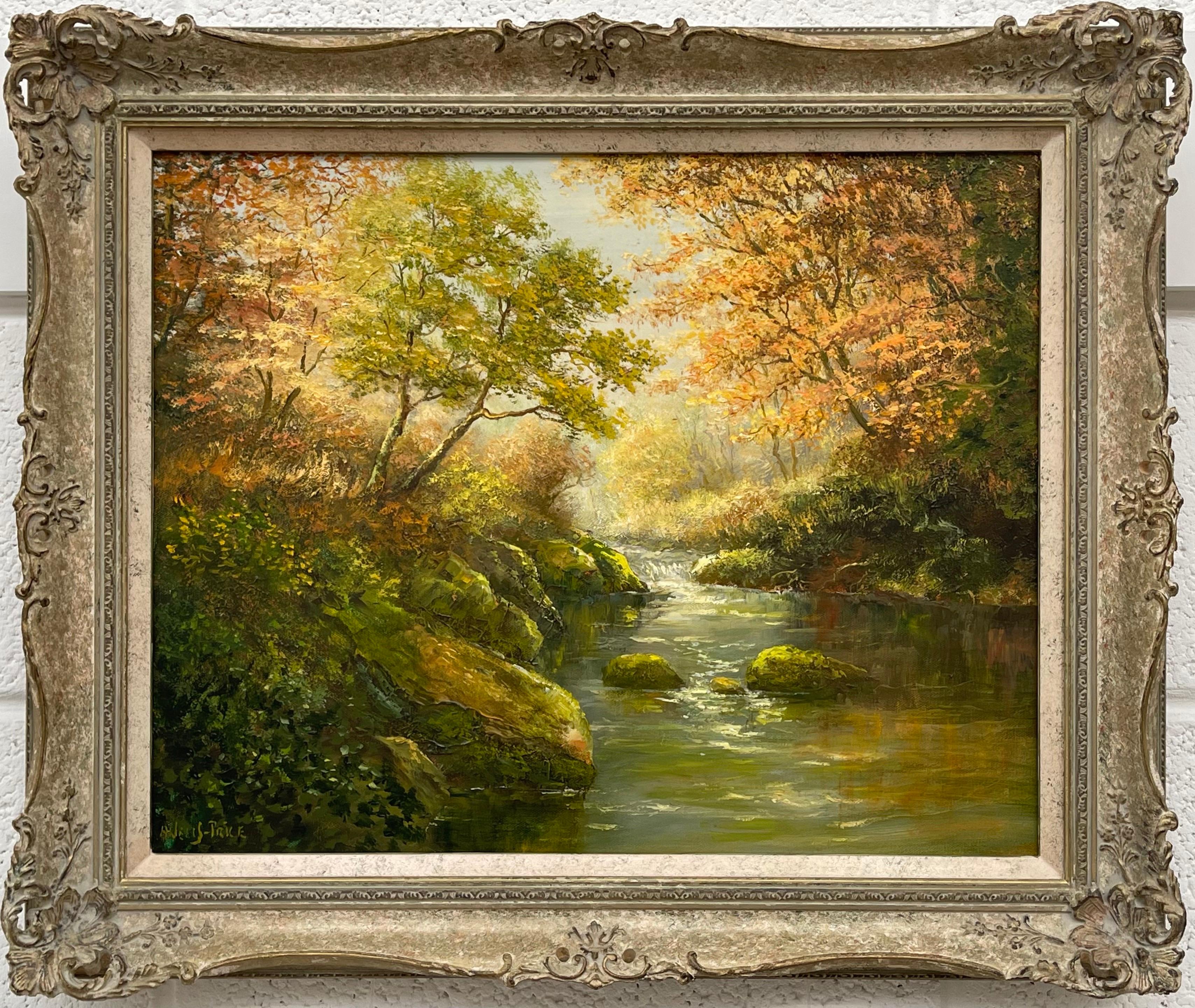 Oil Painting of Beautiful River Landscape Scene in Autumn Sun by British Artist 8